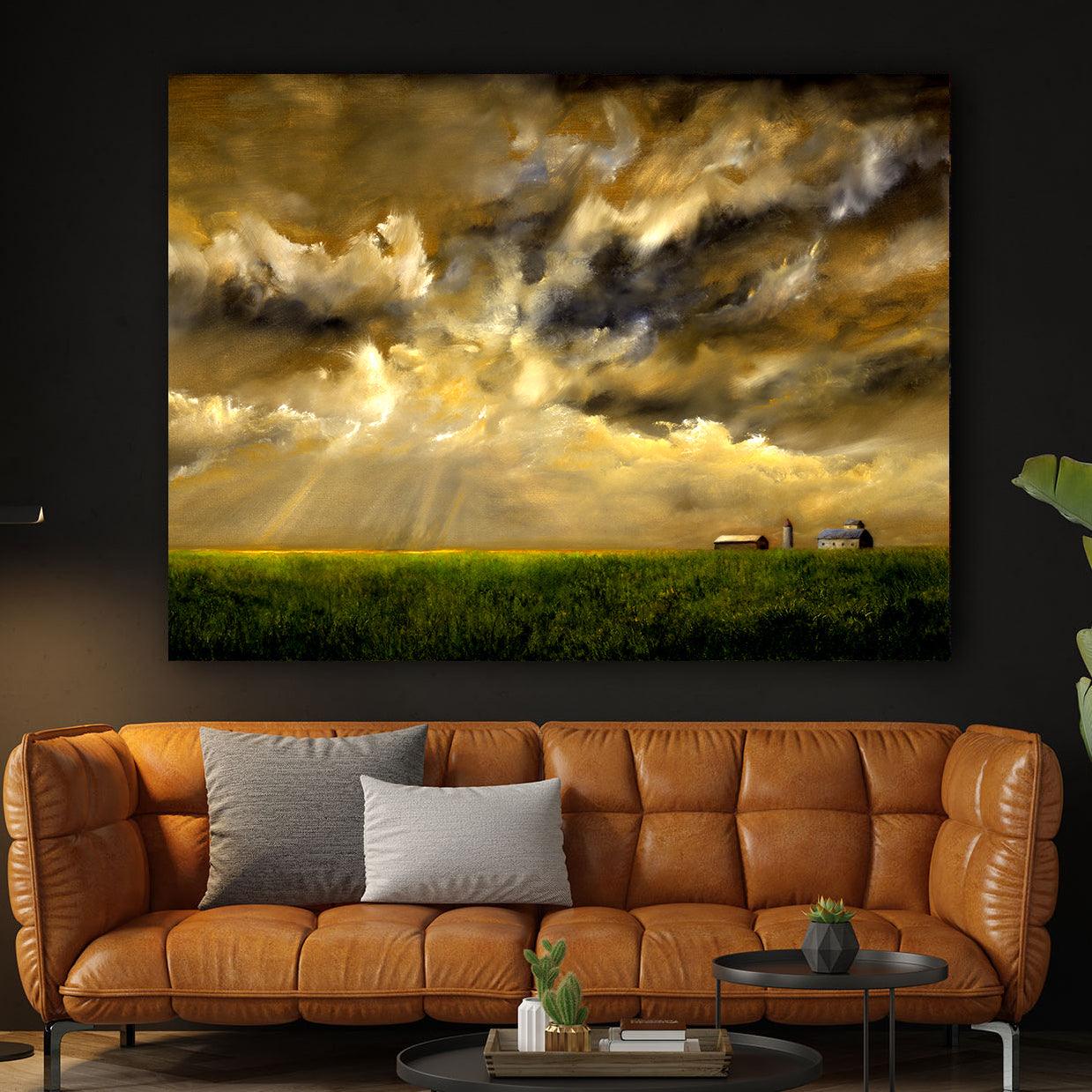 Peinture sur toile - Champ de céréales avec tempête