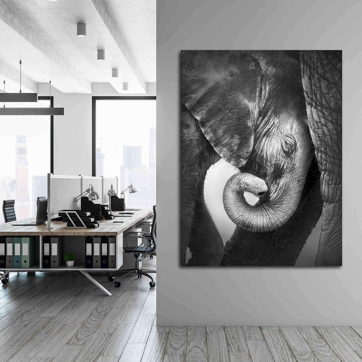 Tableau sur toile - Petit éléphant noir et blanc