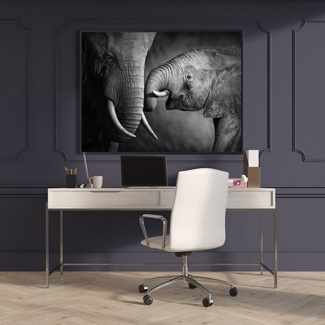 Peinture sur toile - Éléphants noirs et blancs