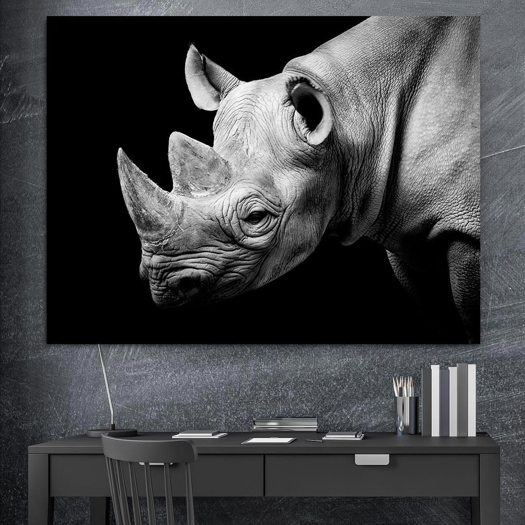 Leinwandbild - Schwarz-weißes Nashorn