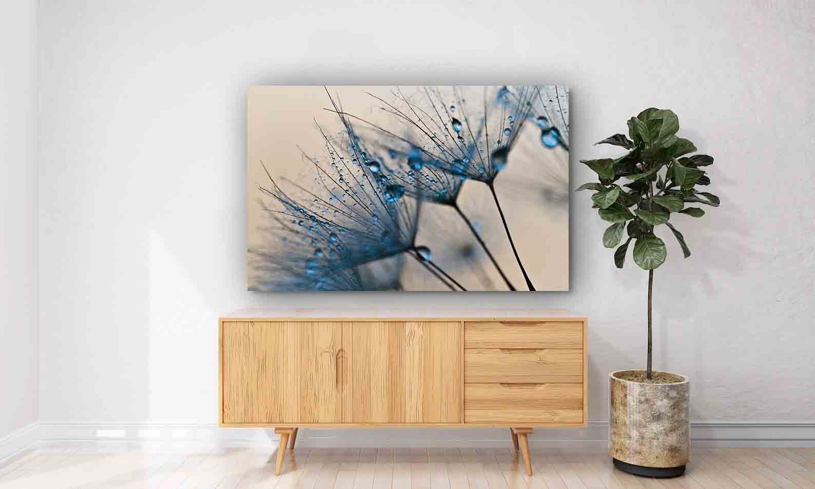 Leinwandbild - Blume mit Wassertropfen