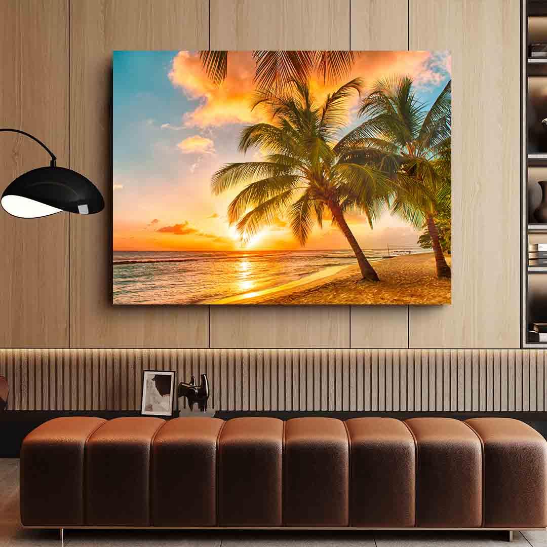 Leinwandbild - Tropische Palmen am Strand
