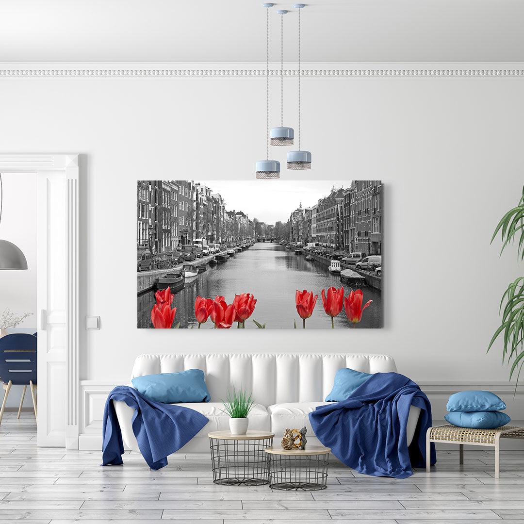 Leinwandgemälde - Rote Tulpen in Amsterdam