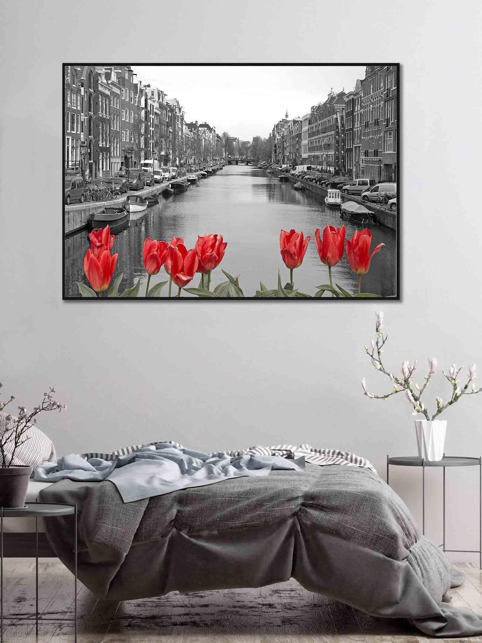 Leinwandgemälde - Rote Tulpen in Amsterdam