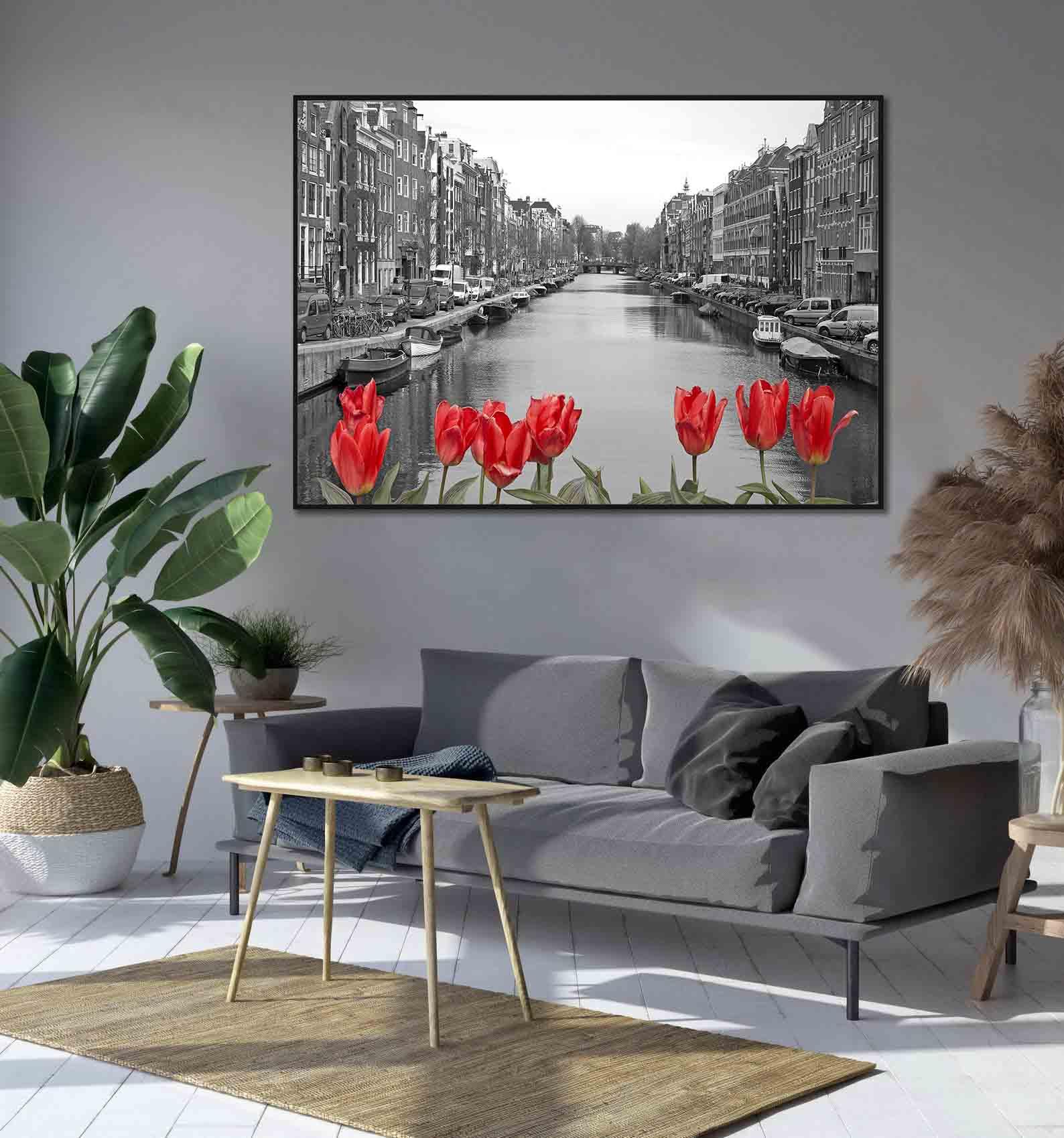 Leinwandgemälde - Rote Tulpen in Amsterdam