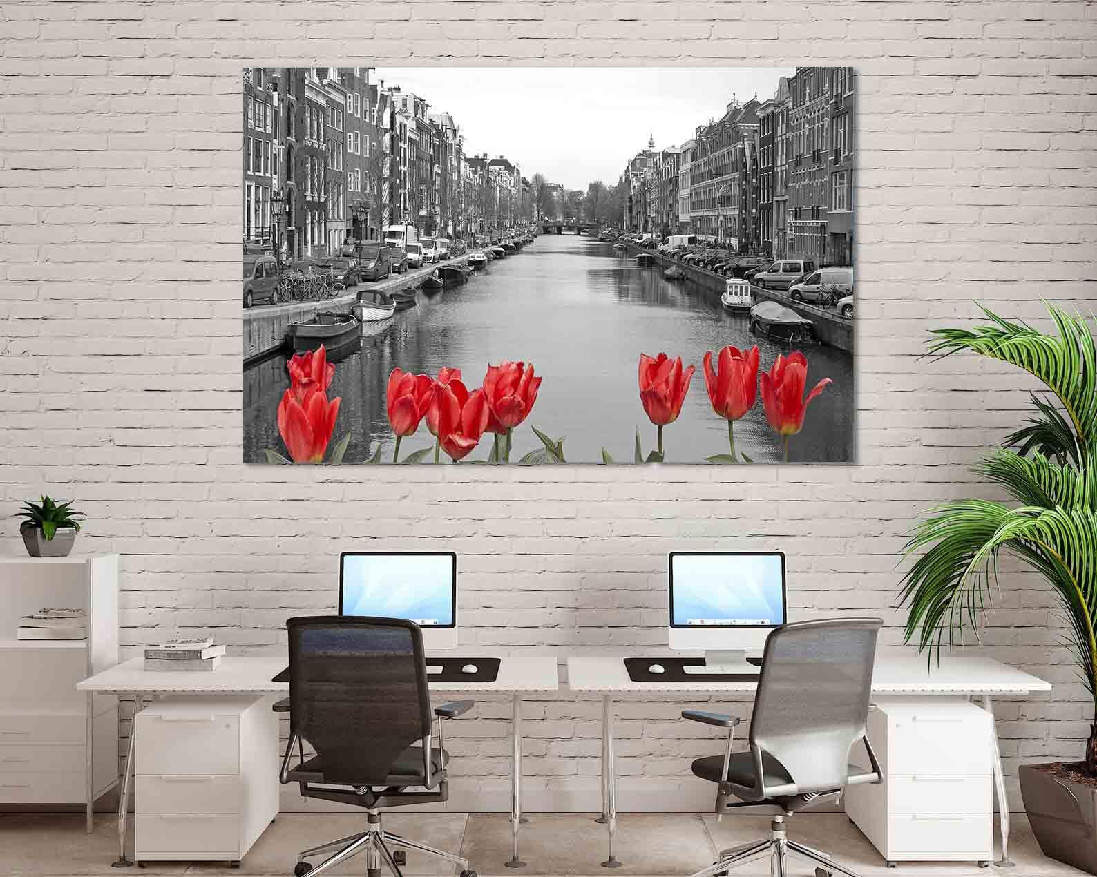 Leinwandgemälde - Rote Tulpen in Amsterdam