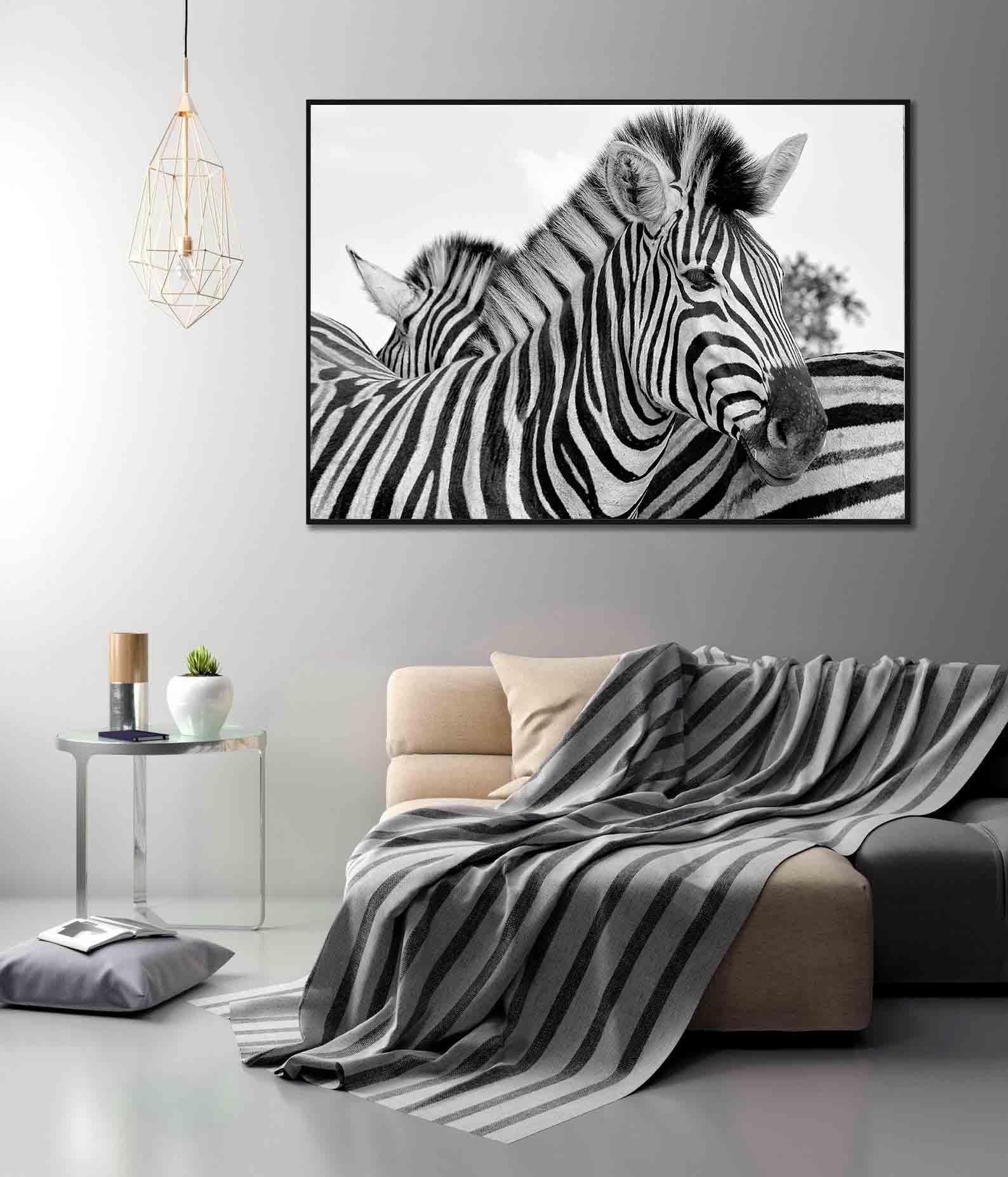 Peinture sur toile - Portrait de zèbre en noir et blanc