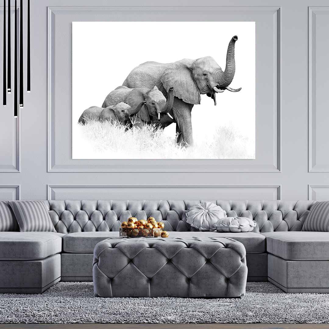 Peinture sur toile - Trois éléphants