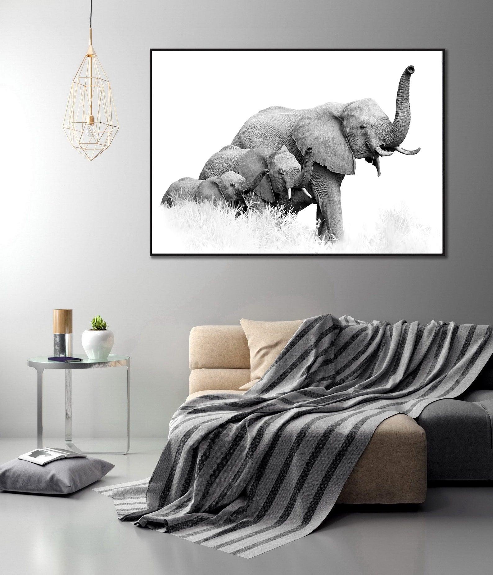 Peinture sur toile - Trois éléphants