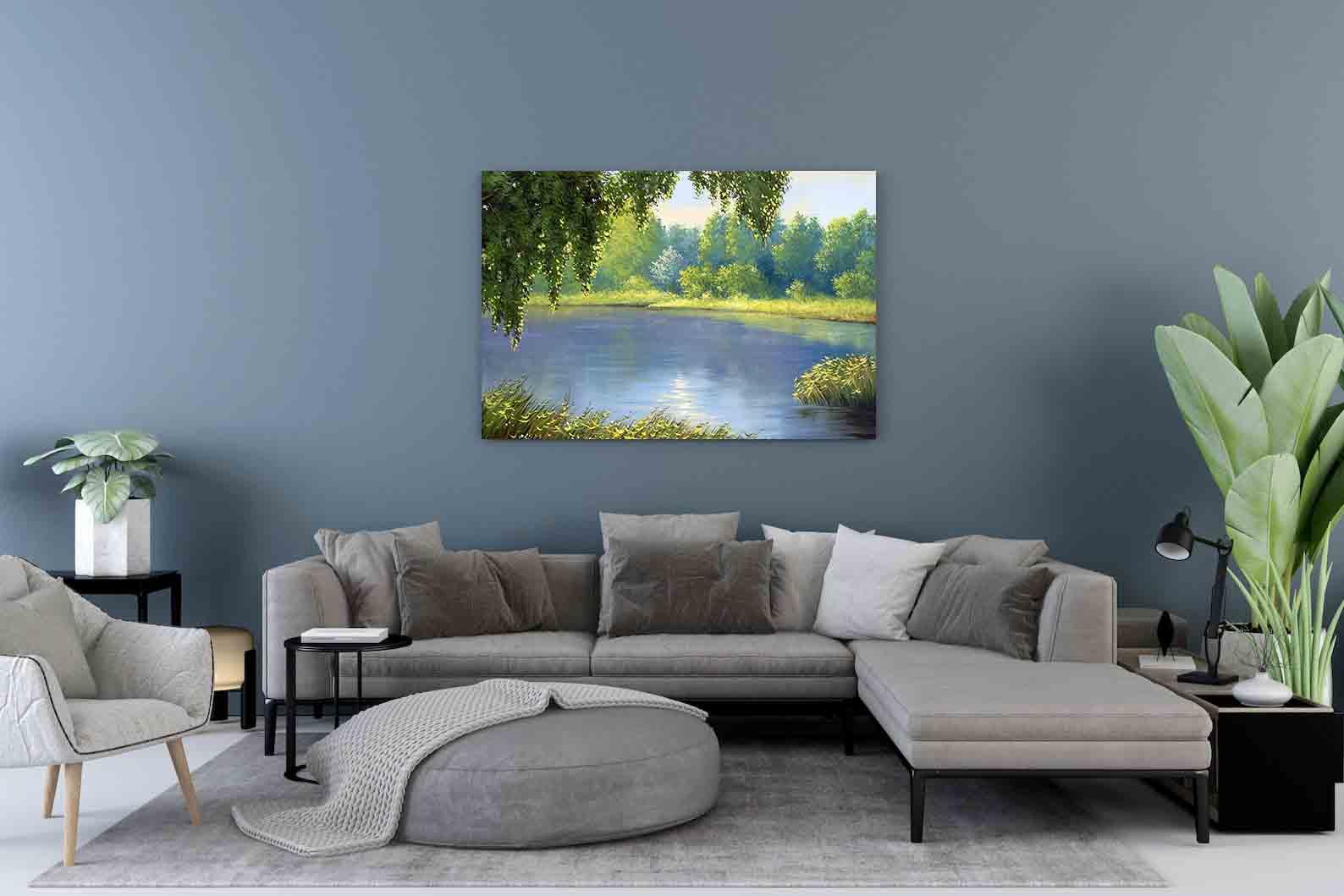 Leinwandbild - Sommerlandschaft mit Fluss
