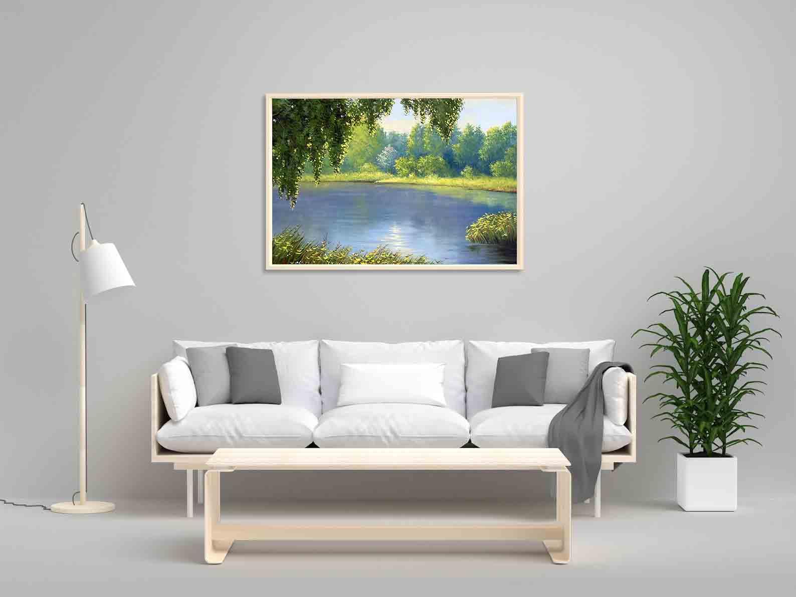 Leinwandbild - Sommerlandschaft mit Fluss