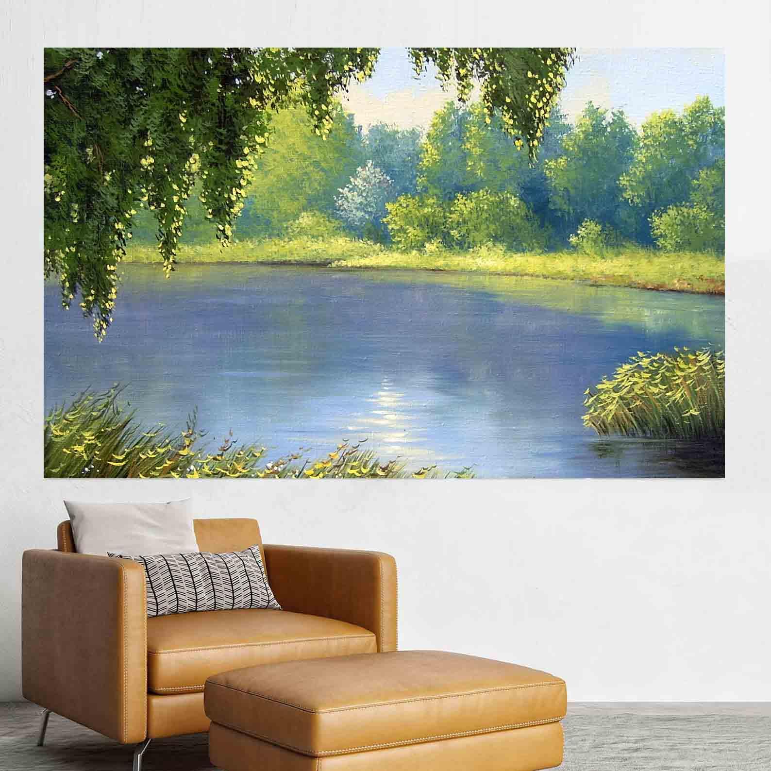Leinwandbild - Sommerlandschaft mit Fluss