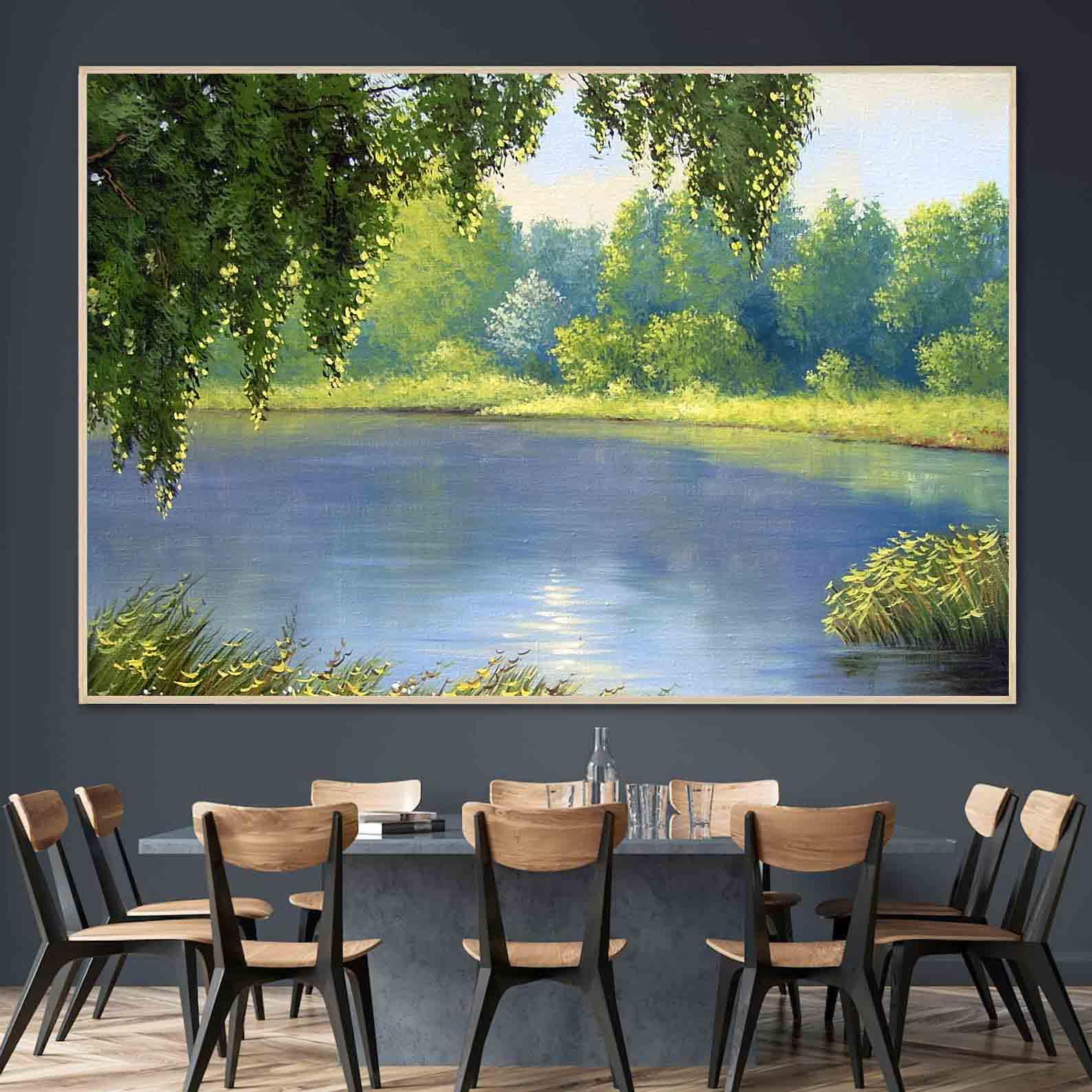 Leinwandbild - Sommerlandschaft mit Fluss