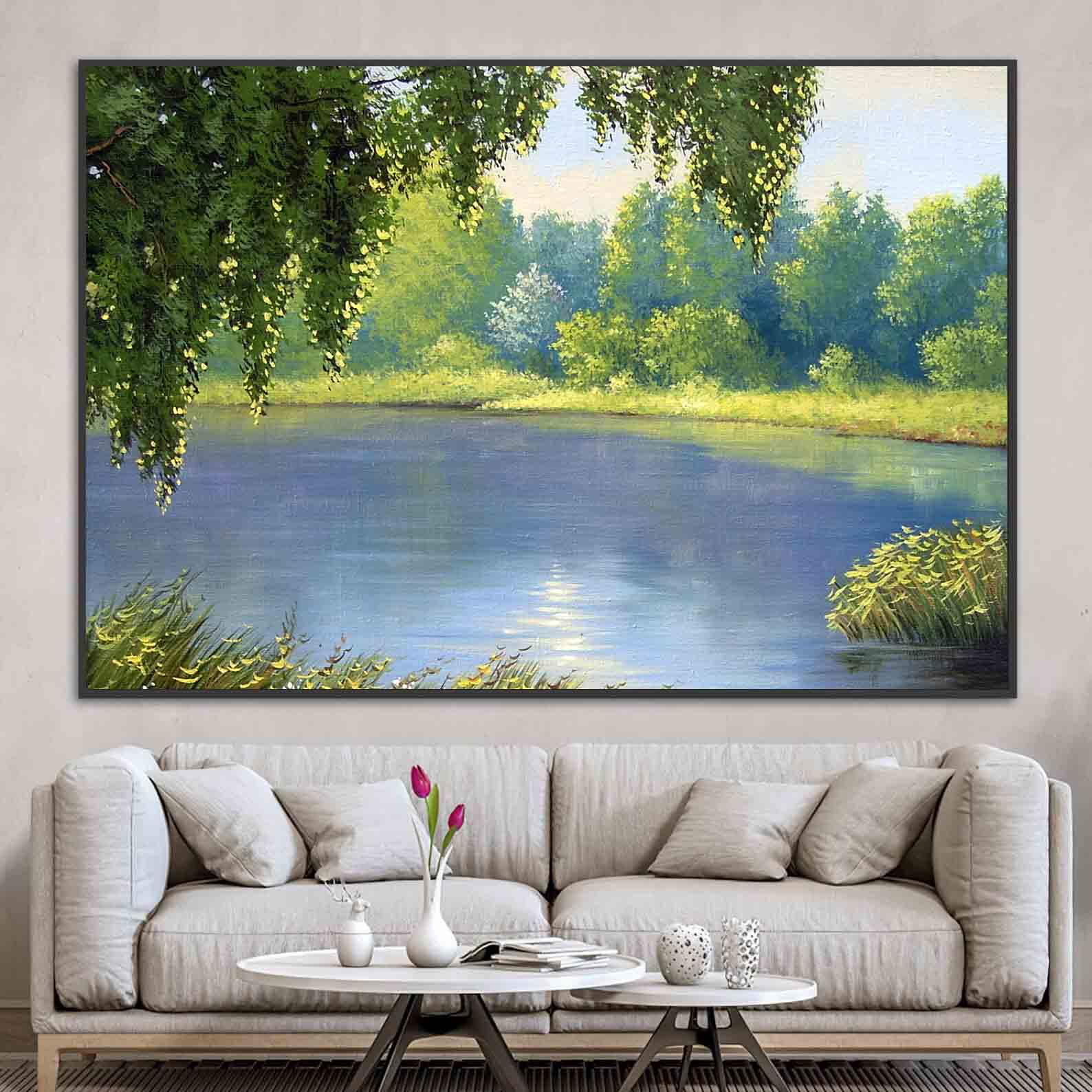 Leinwandbild - Sommerlandschaft mit Fluss
