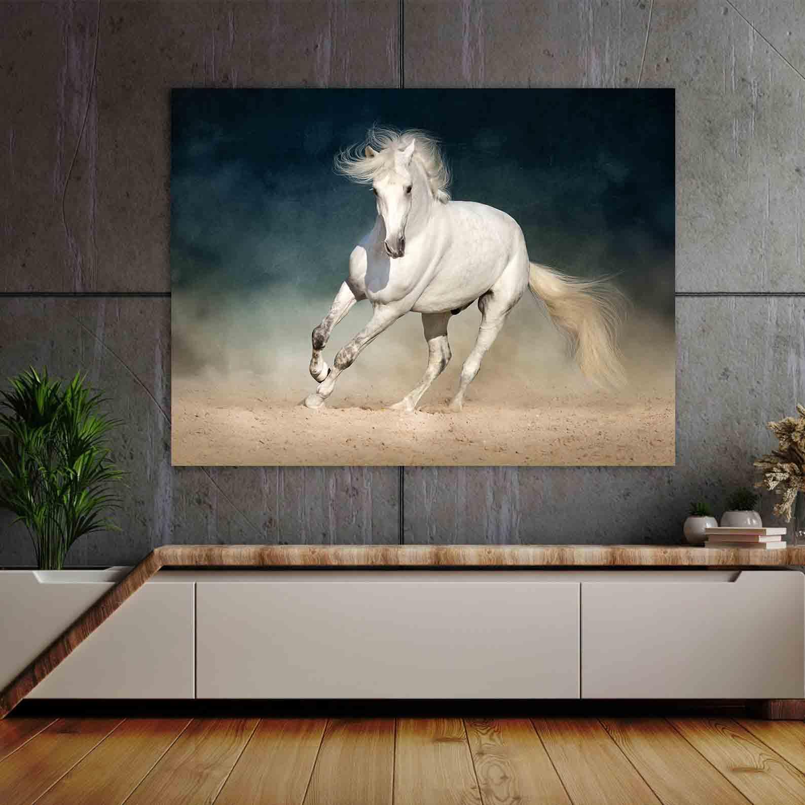 Leinwandgemälde - Laufendes weißes Pferd