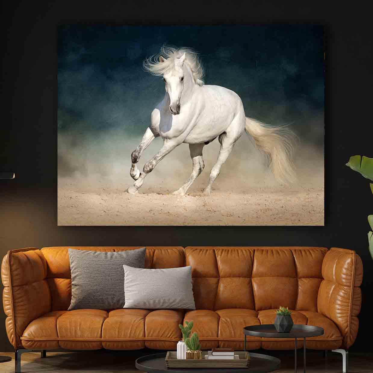 Leinwandgemälde - Laufendes weißes Pferd