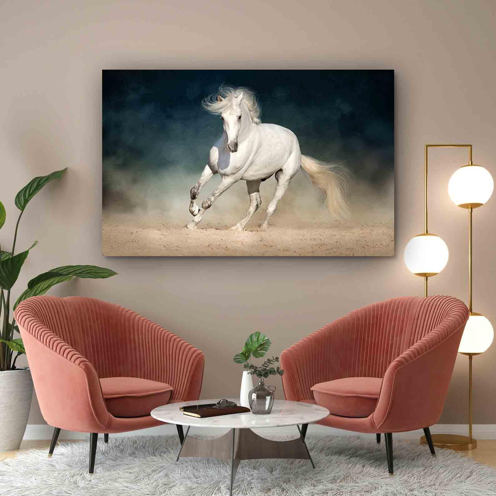 Leinwandgemälde - Laufendes weißes Pferd