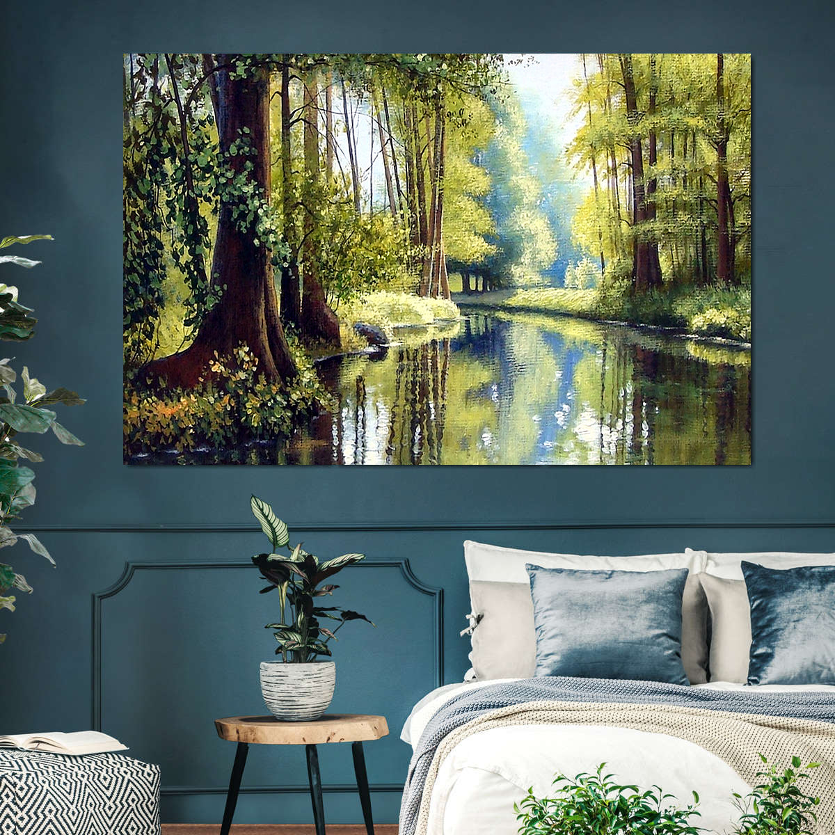 Leinwandbild - Sommerlandschaft mit Fluss