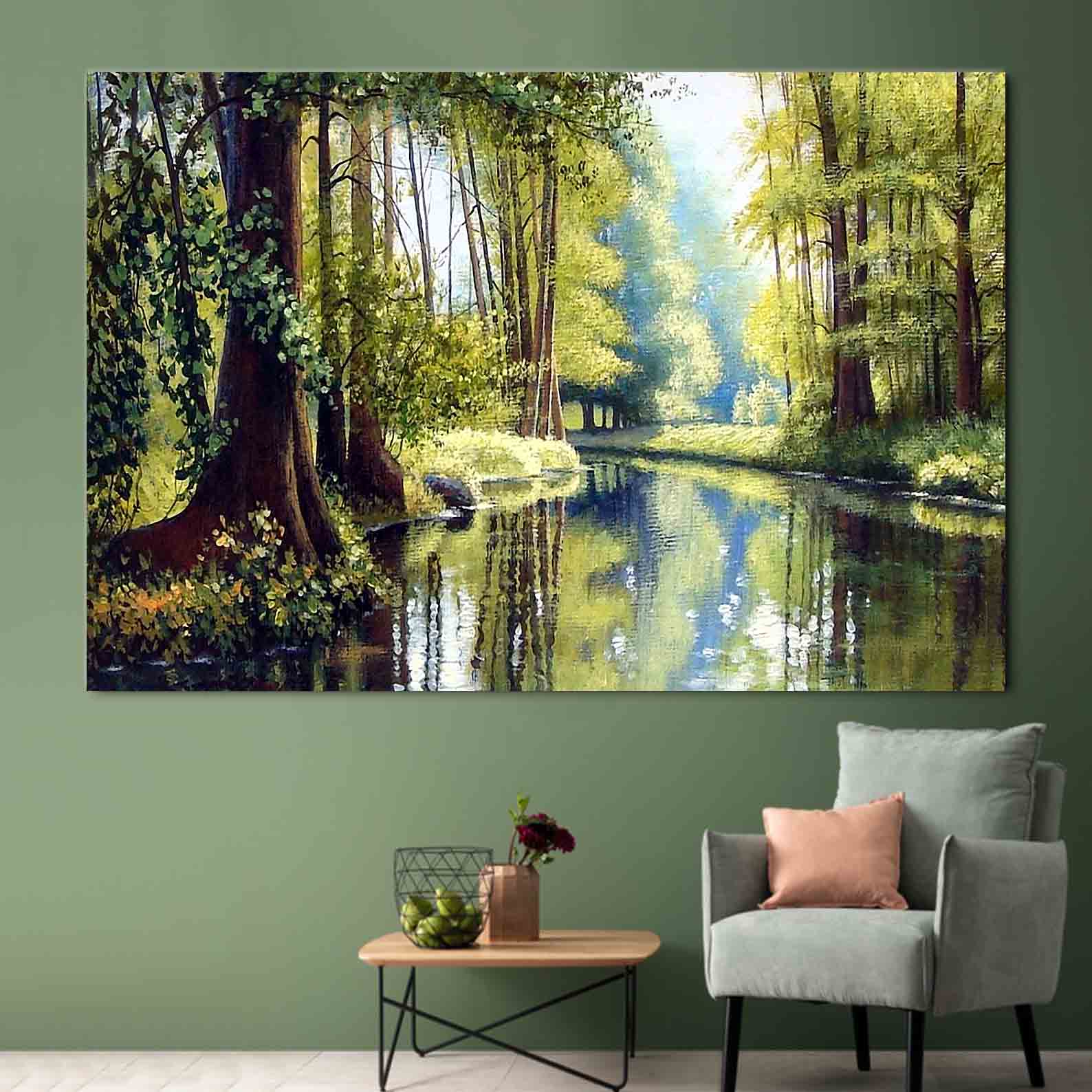 Leinwandbild - Sommerlandschaft mit Fluss