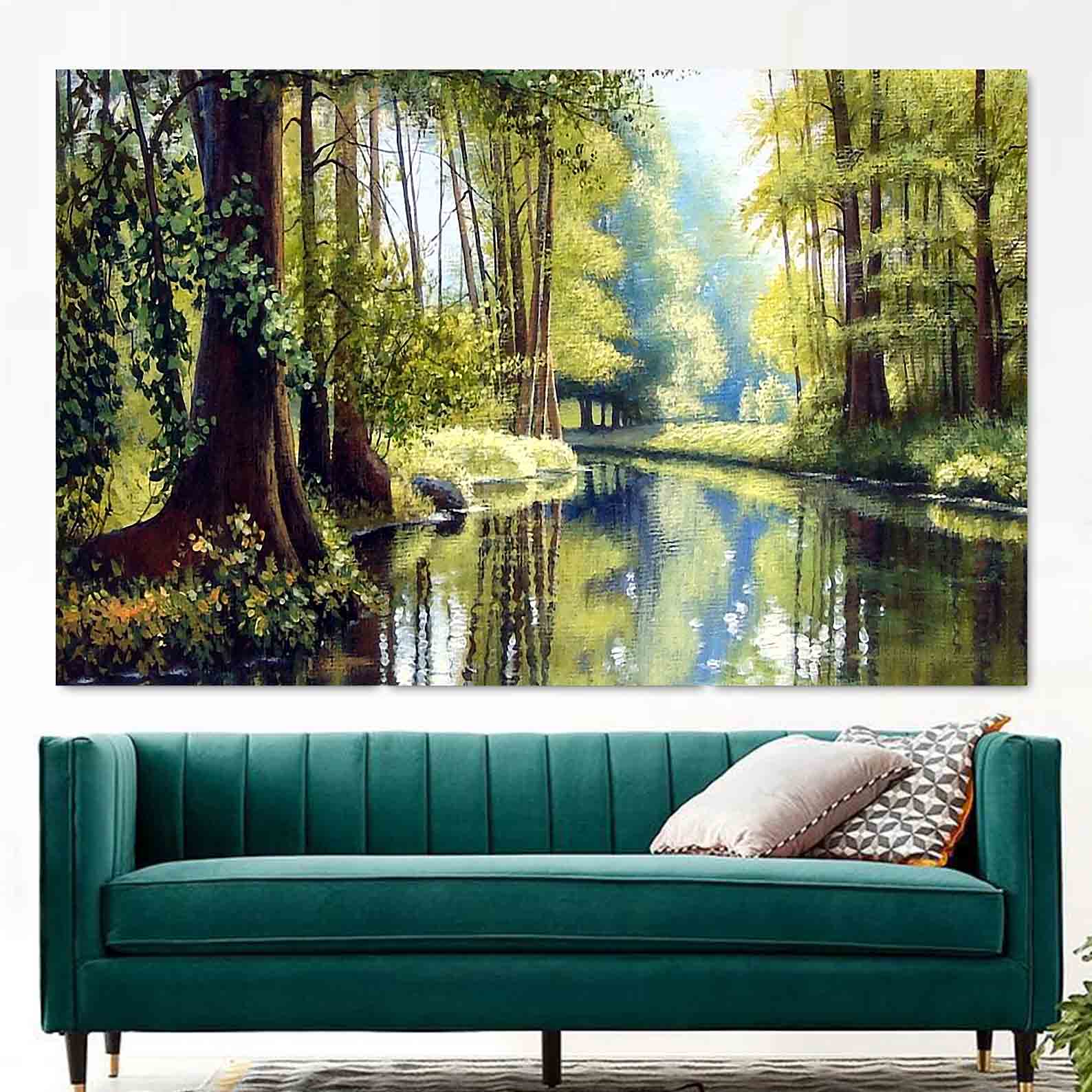 Leinwandbild - Sommerlandschaft mit Fluss