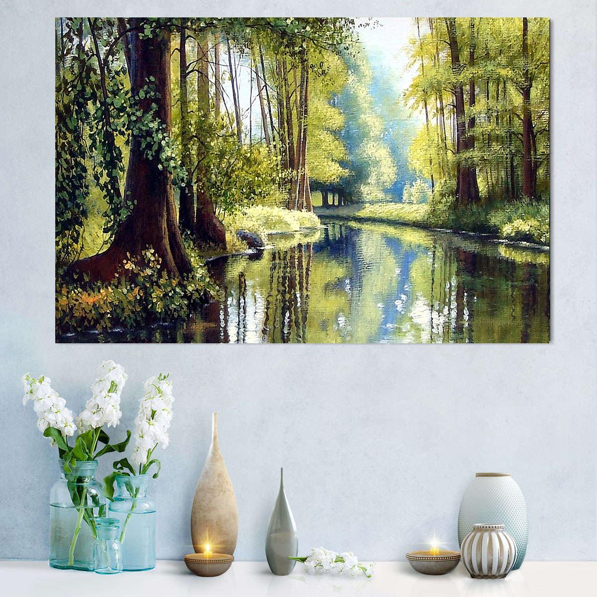 Leinwandbild - Sommerlandschaft mit Fluss