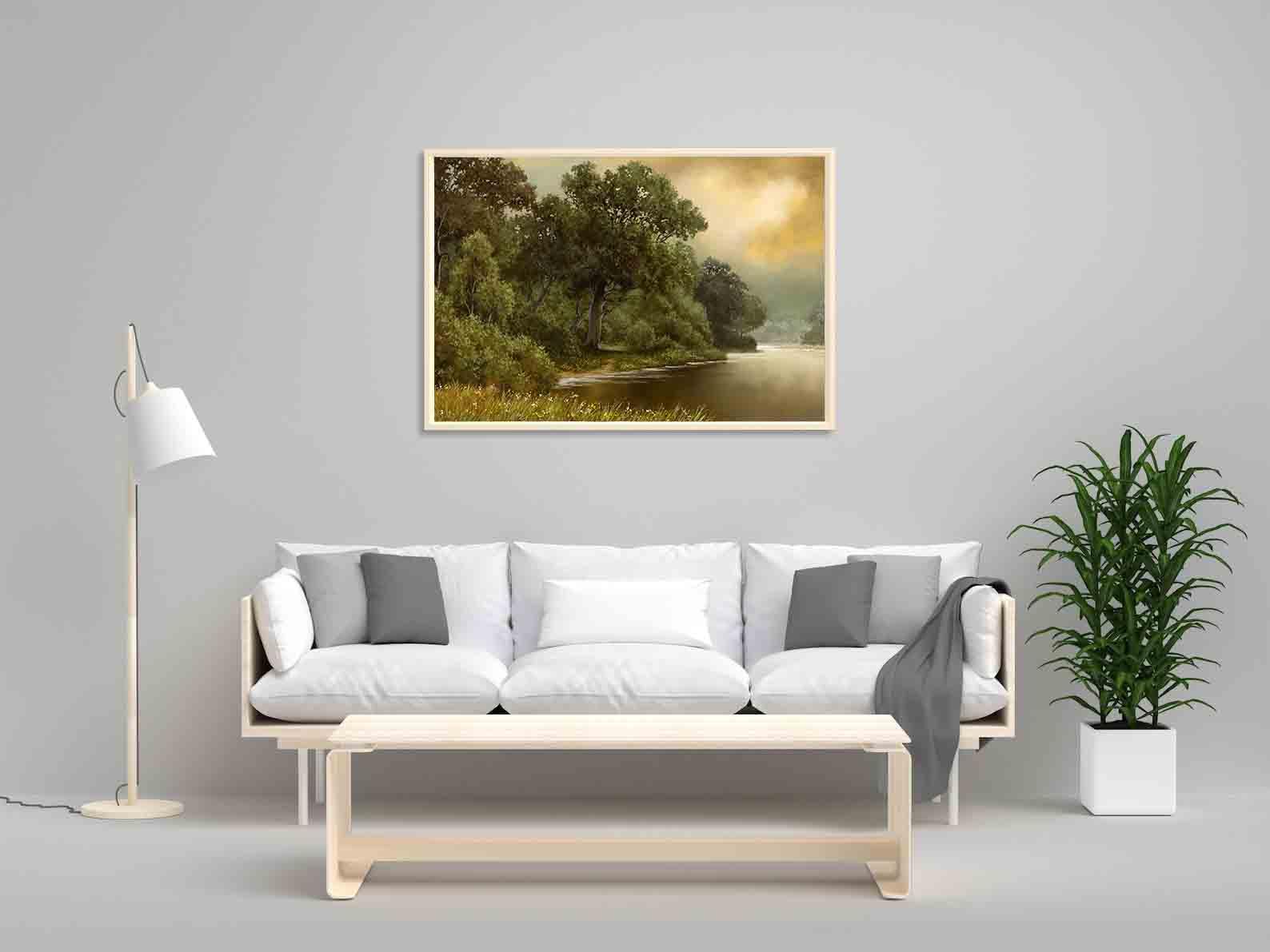 Leinwandbild - Sommerlandschaft mit Fluss