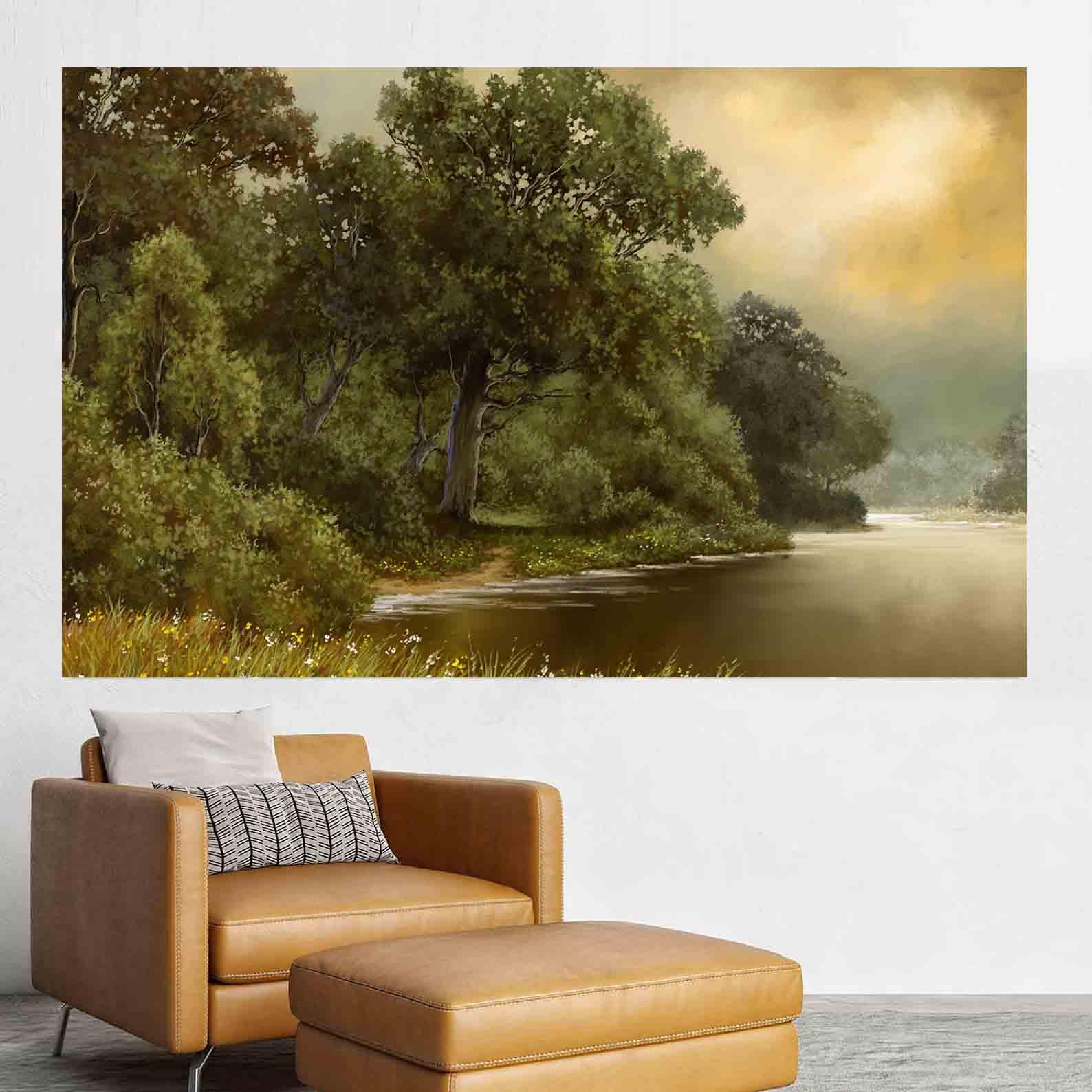 Leinwandbild - Sommerlandschaft mit Fluss