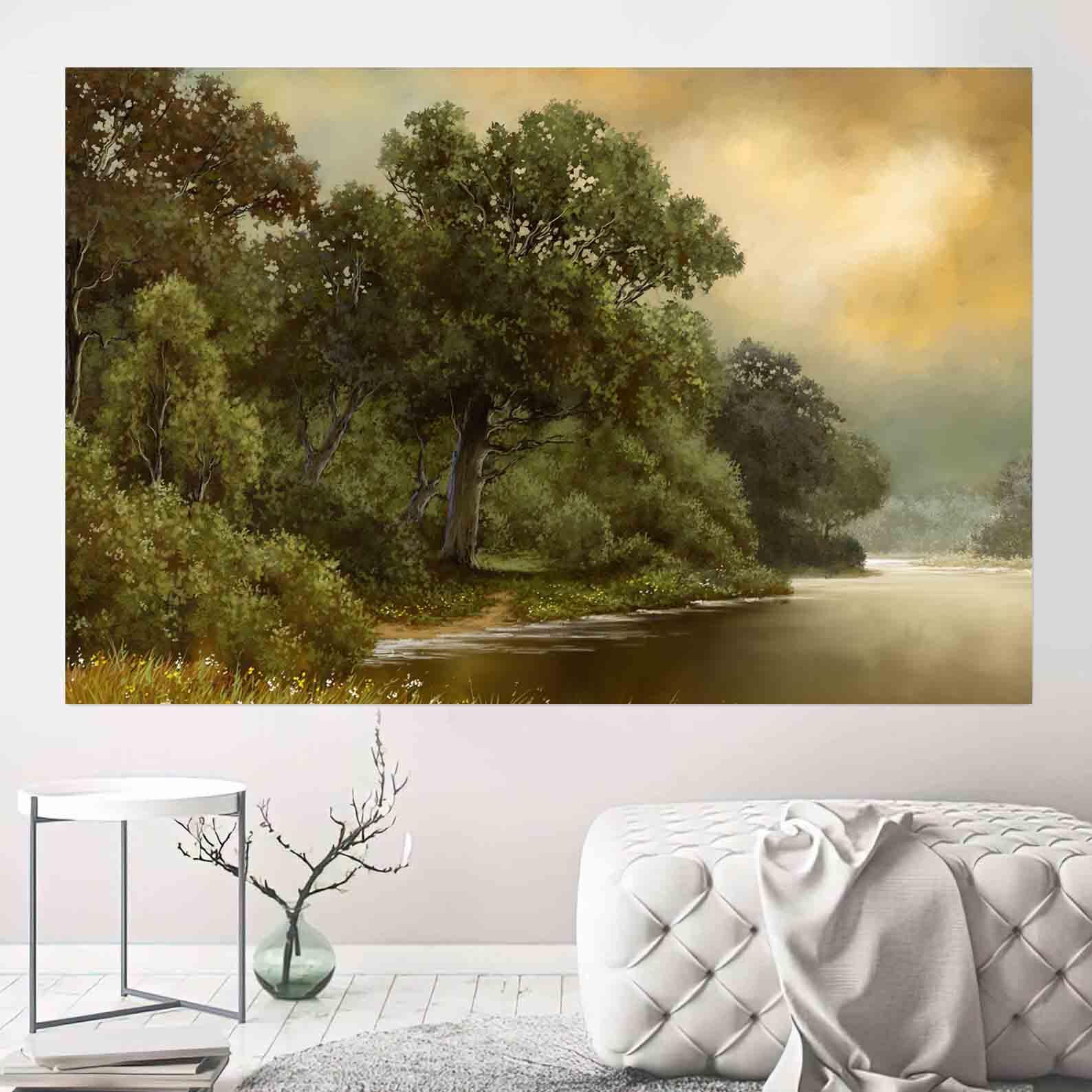 Leinwandbild - Sommerlandschaft mit Fluss
