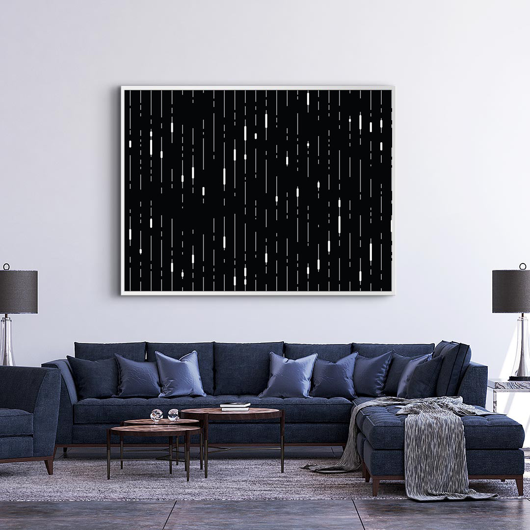 Peinture sur toile – Gouttes blanches sur fond noir