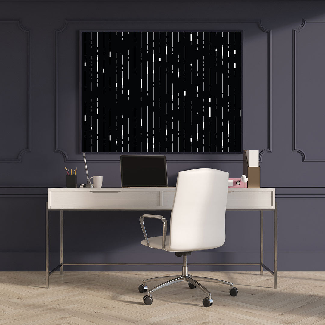 Peinture sur toile – Gouttes blanches sur fond noir