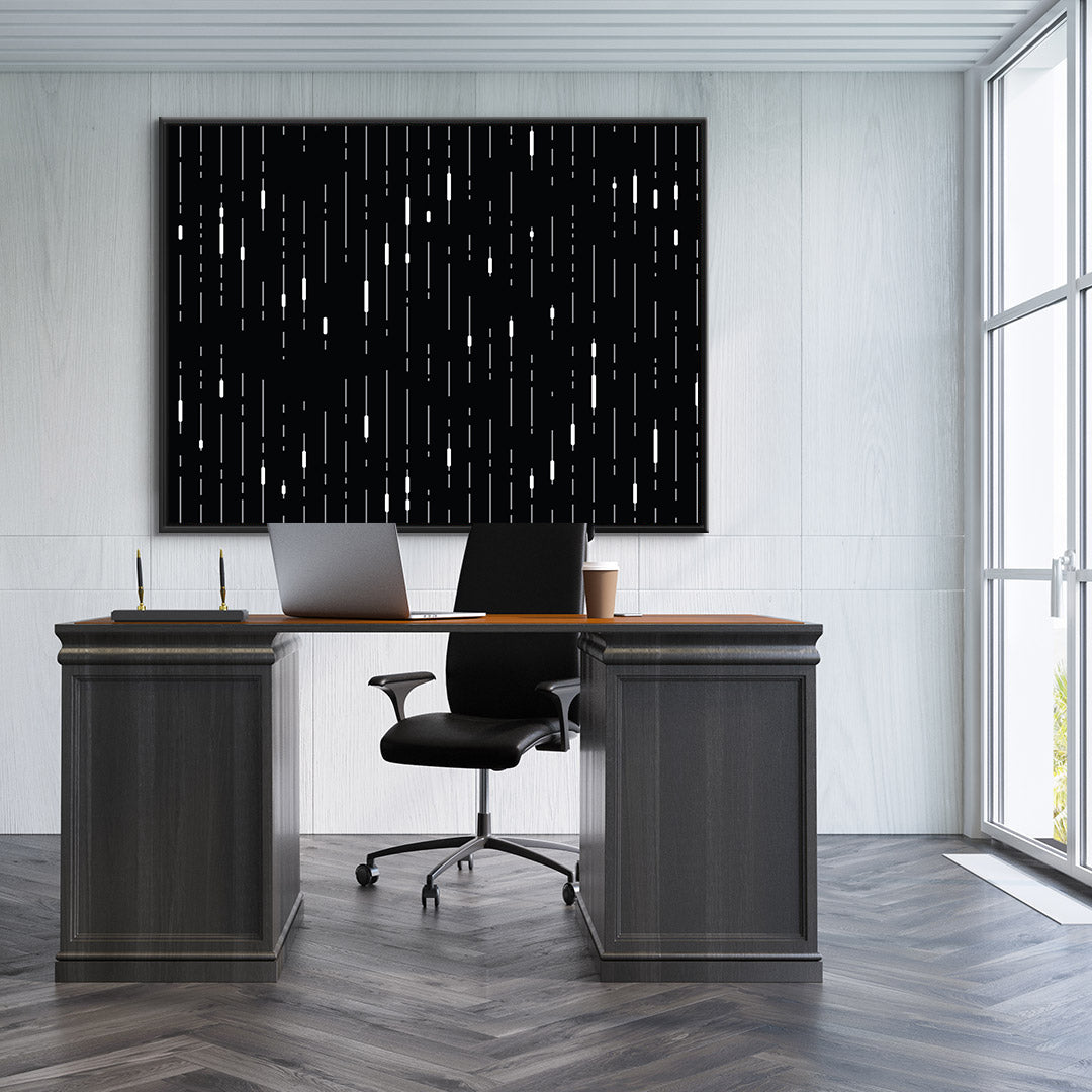 Peinture sur toile – Gouttes blanches sur fond noir