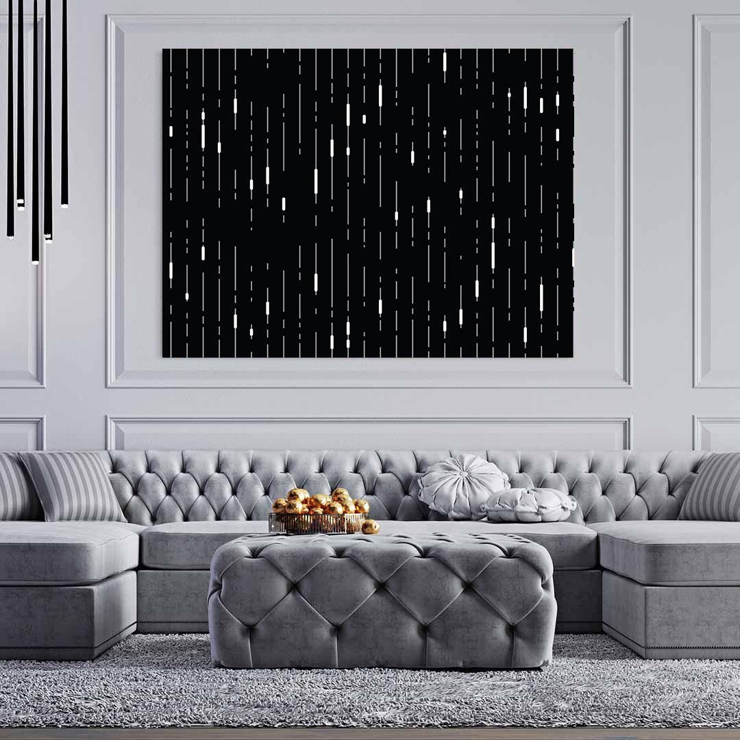 Peinture sur toile – Gouttes blanches sur fond noir