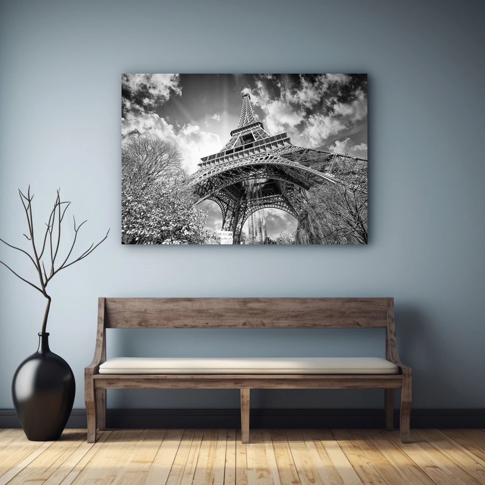Leinwandbild - Eiffelturm Schwarz und Weiß