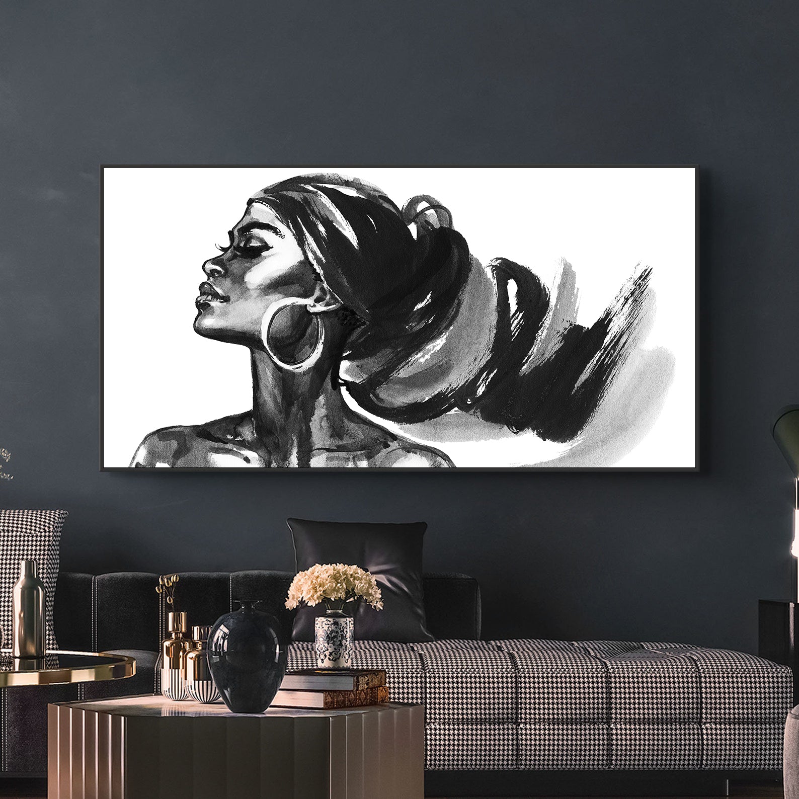 Peinture sur toile - Portrait en noir et blanc