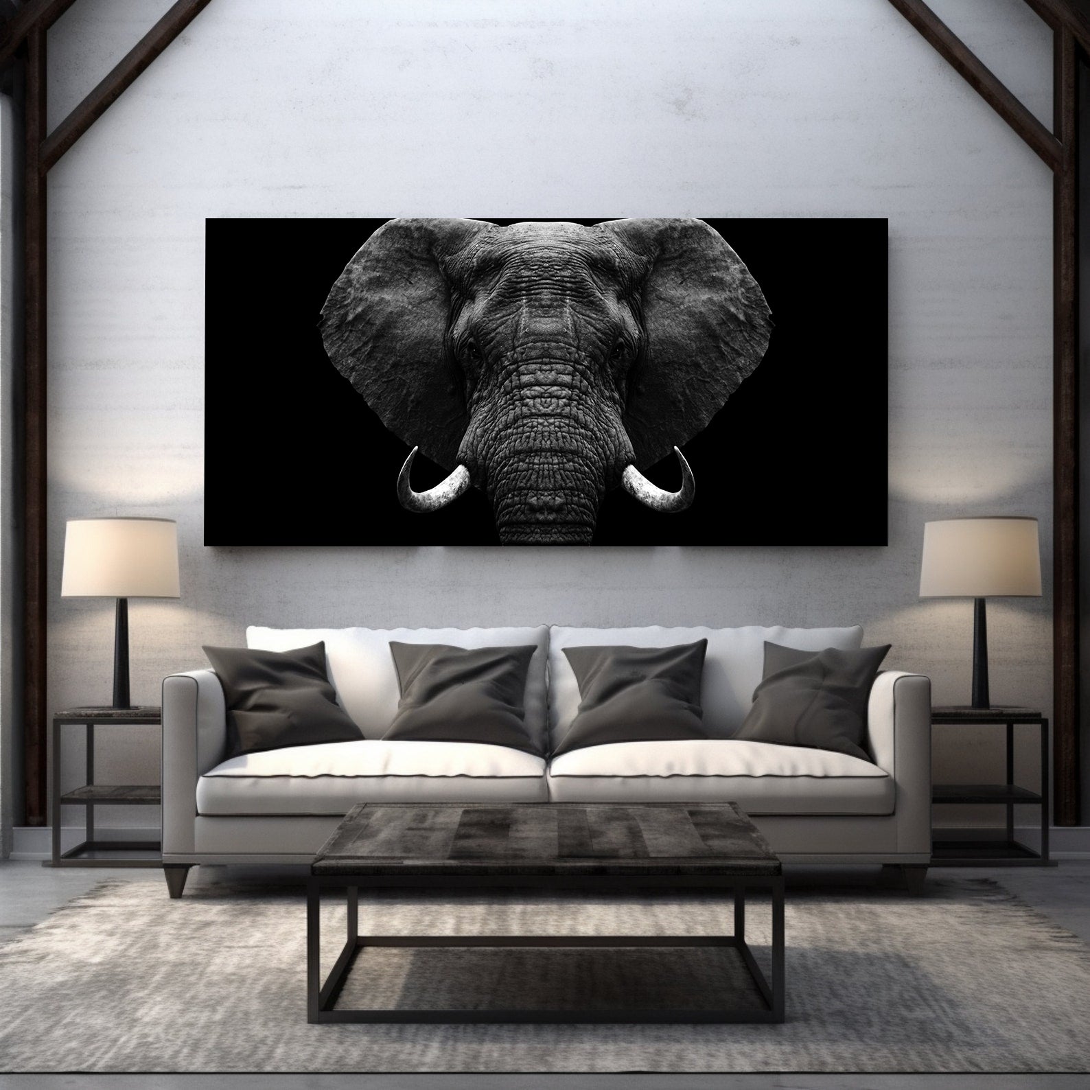 Peinture sur toile - Éléphant noir et blanc