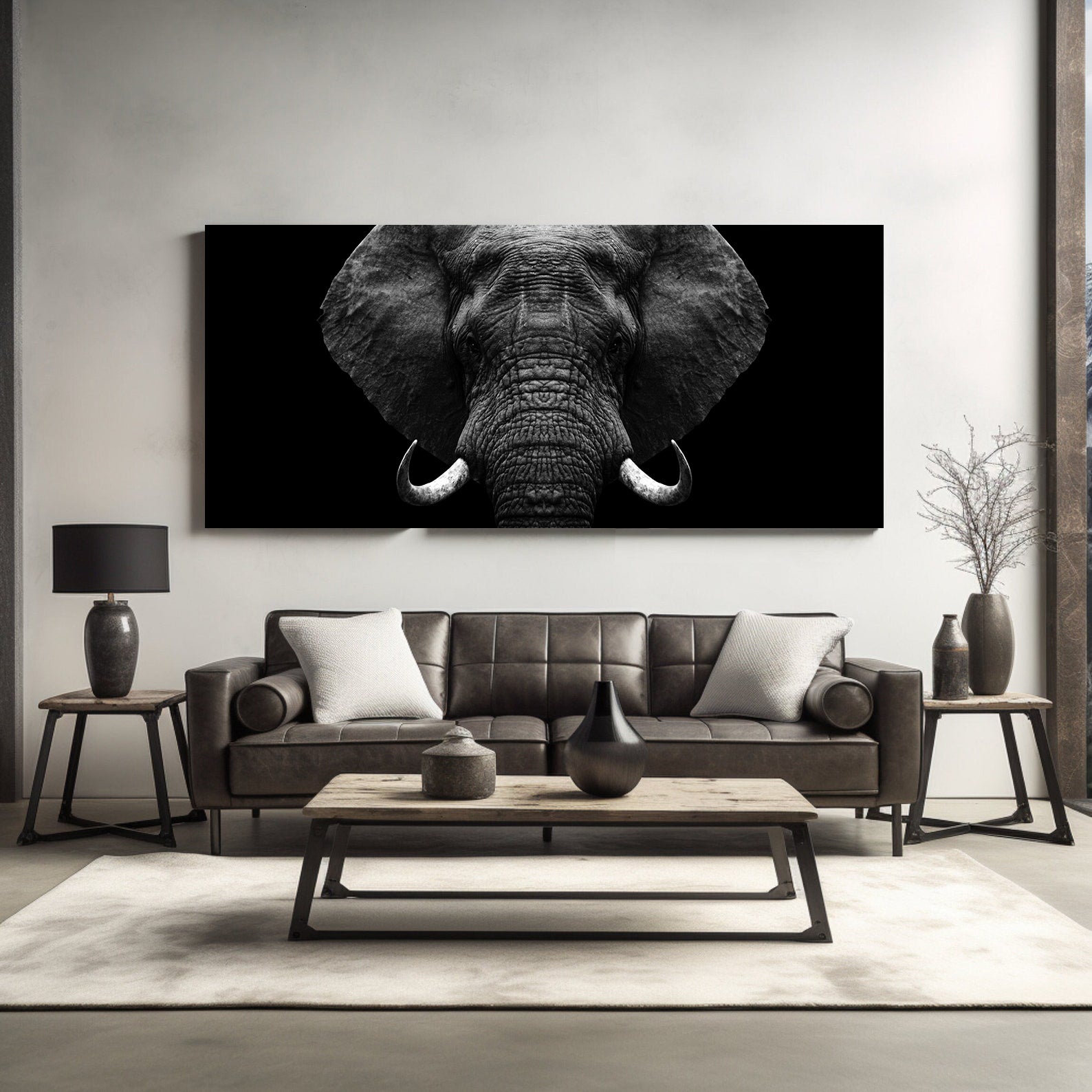 Peinture sur toile - Éléphant noir et blanc