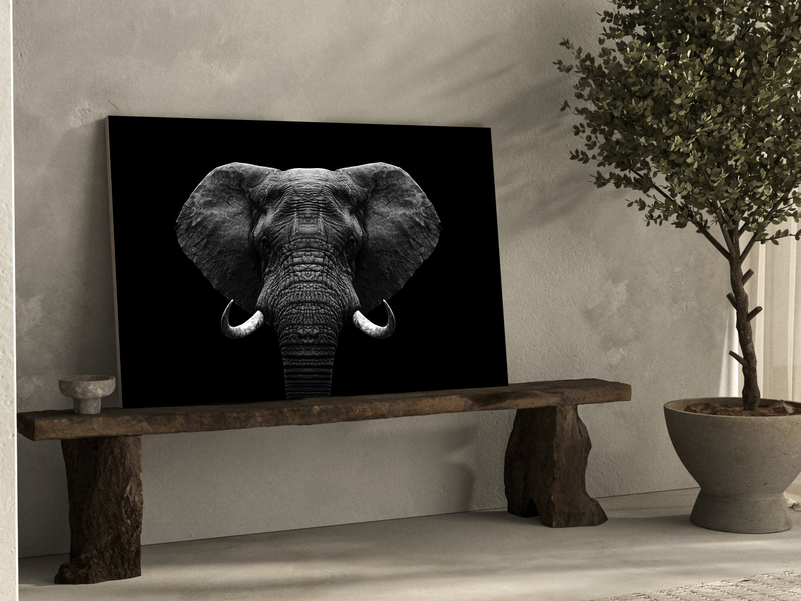 Peinture sur toile - Éléphant noir et blanc