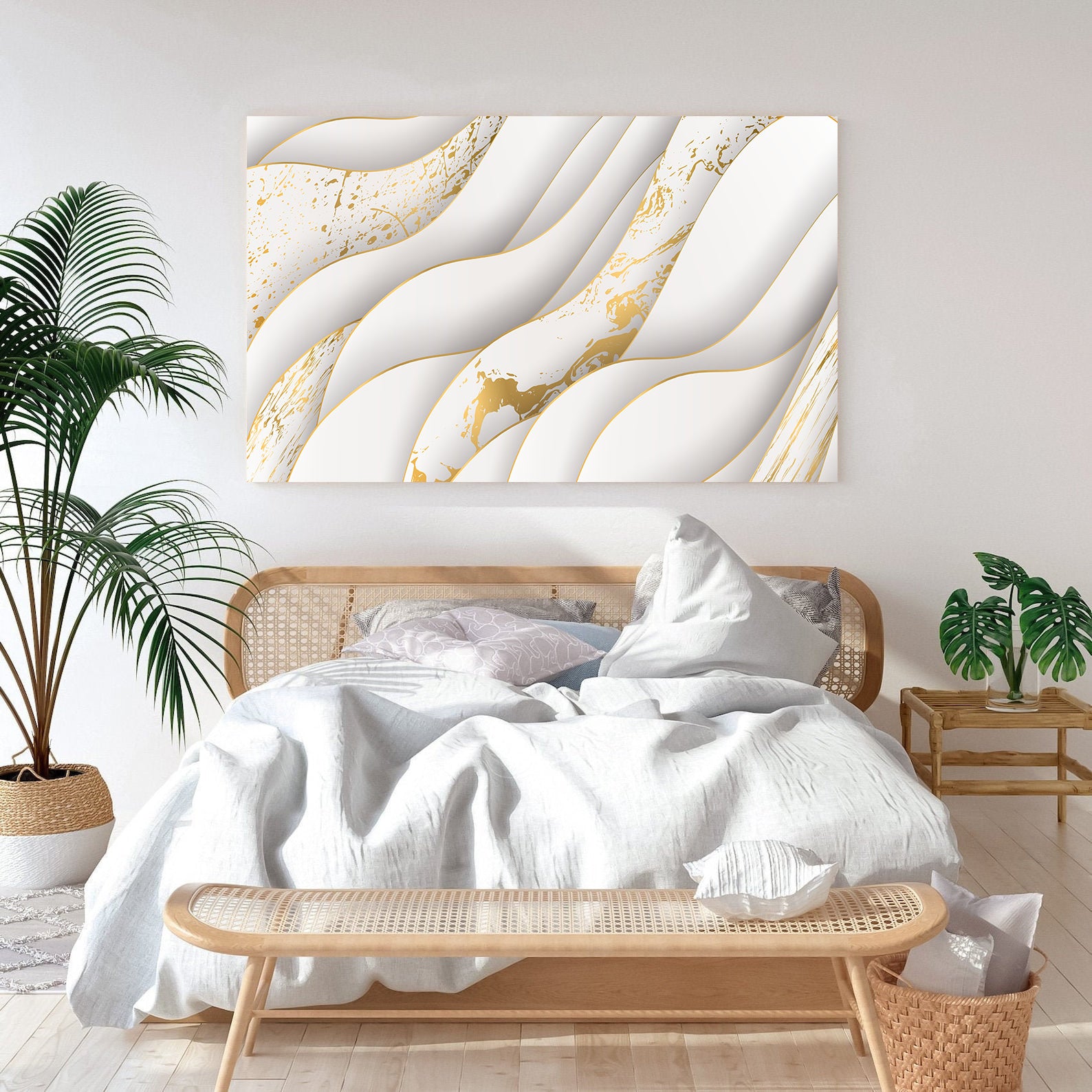 Leinwandgemälde - Abstraktes Weiß und Gold