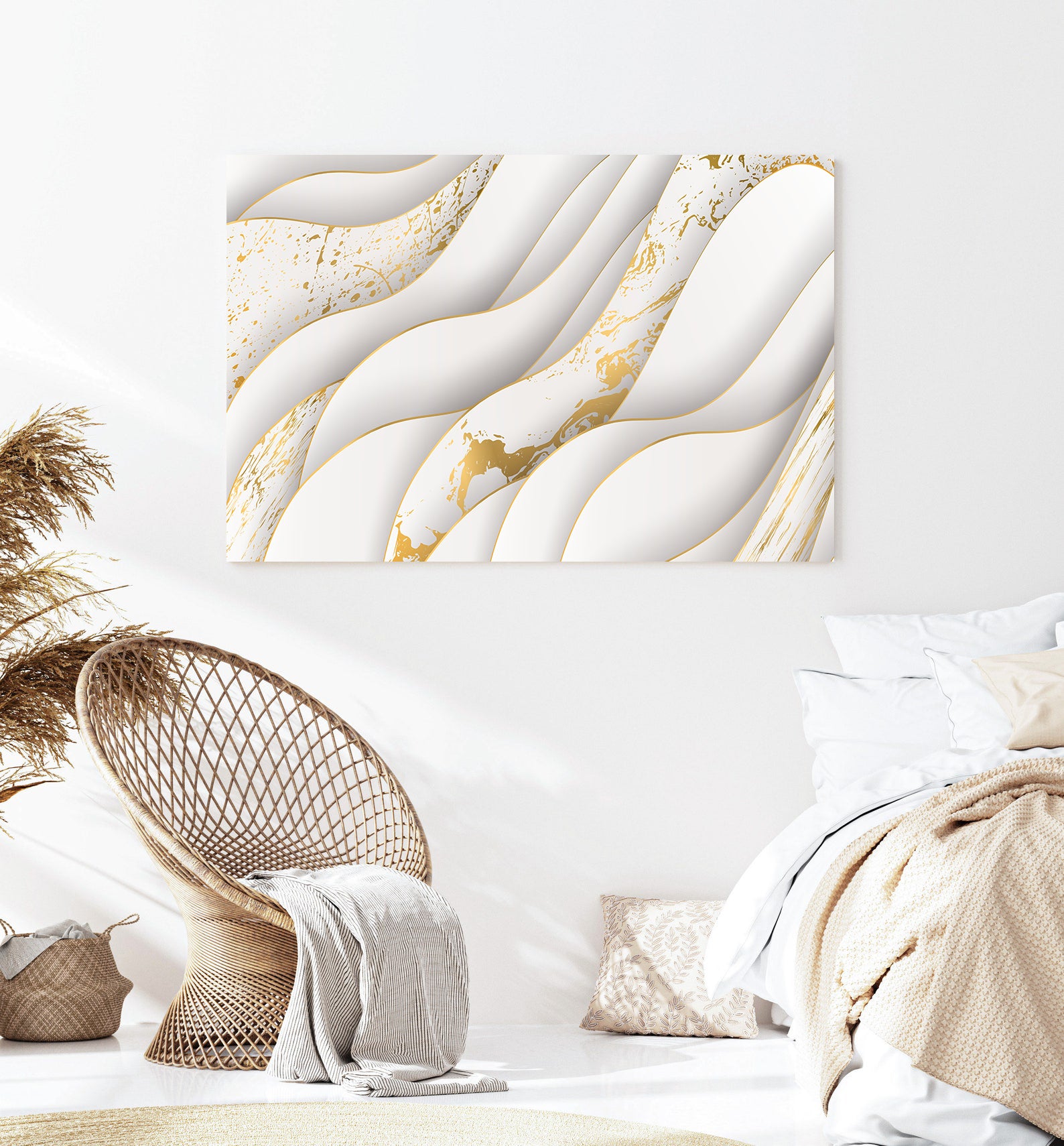 Leinwandgemälde - Abstraktes Weiß und Gold