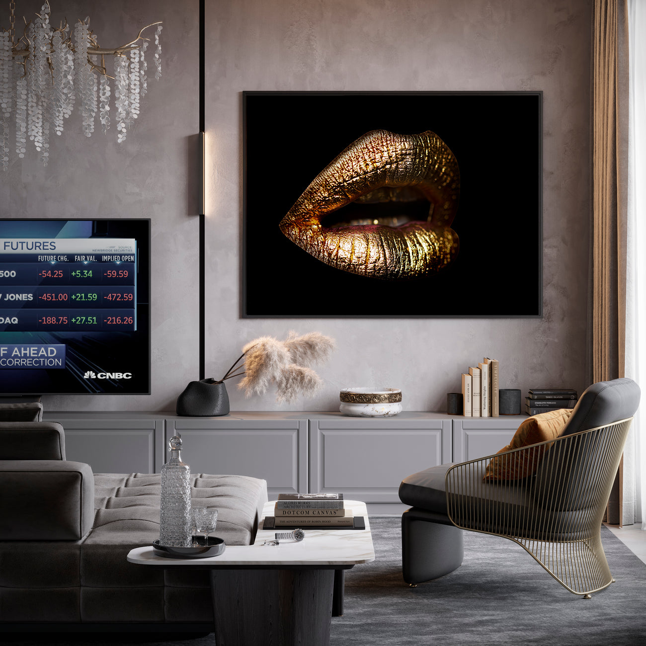 Peinture sur toile – Lèvres dorées