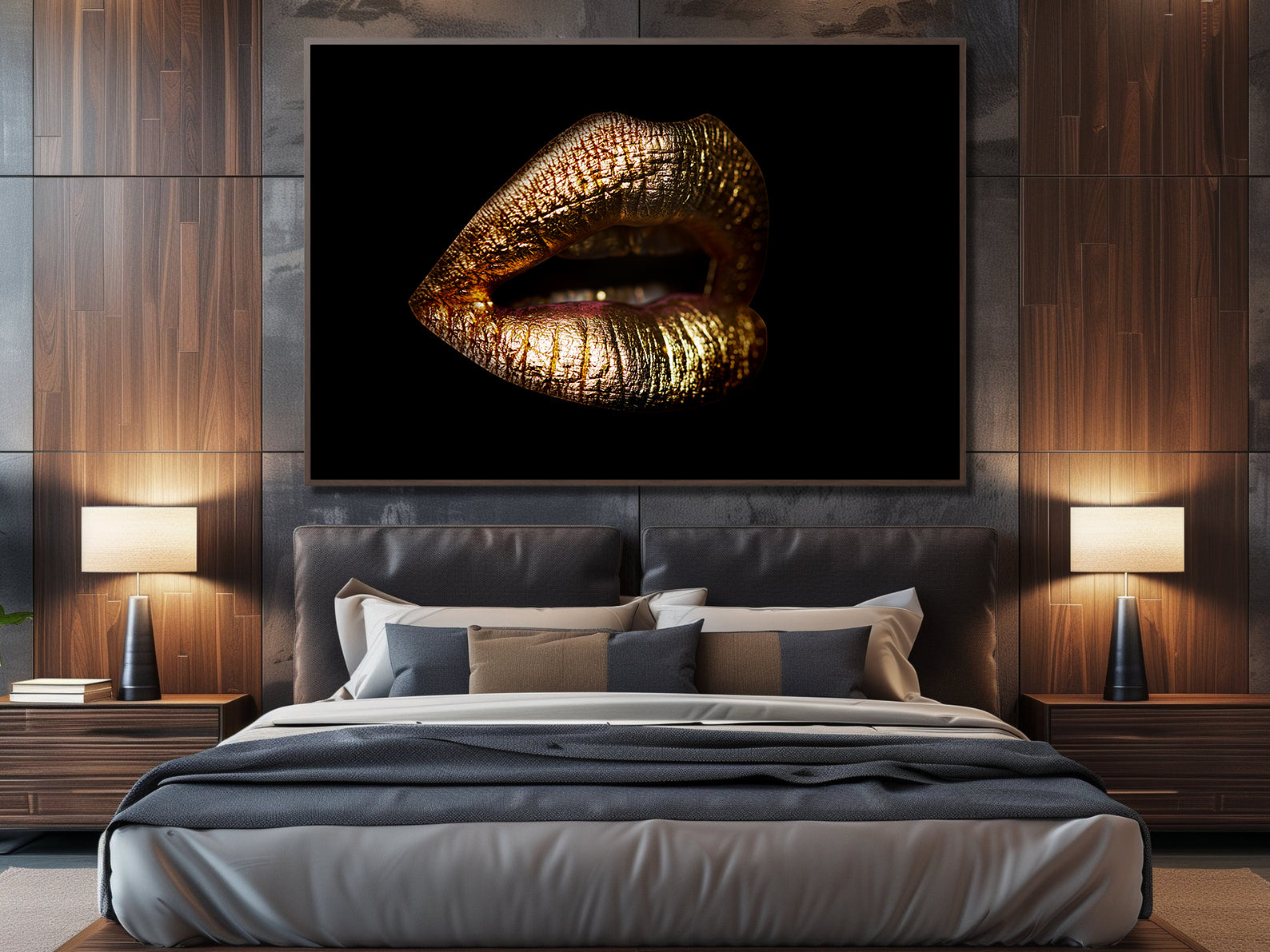 Peinture sur toile – Lèvres dorées