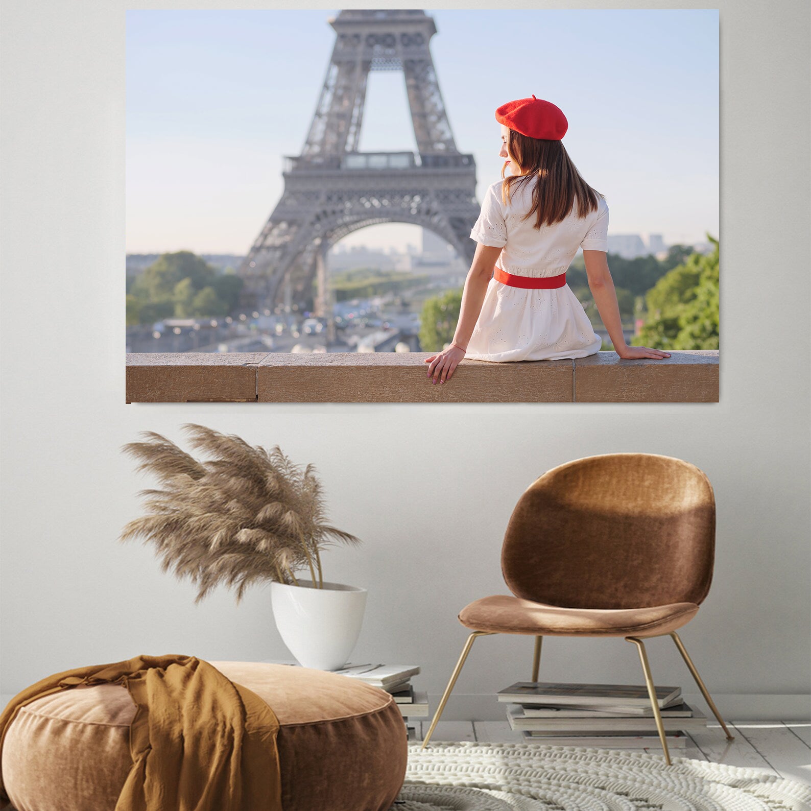 Leinwandbild - Frau am Eiffelturm