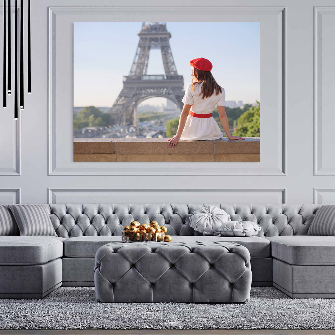 Tableau sur toile - Femme à la Tour Eiffel
