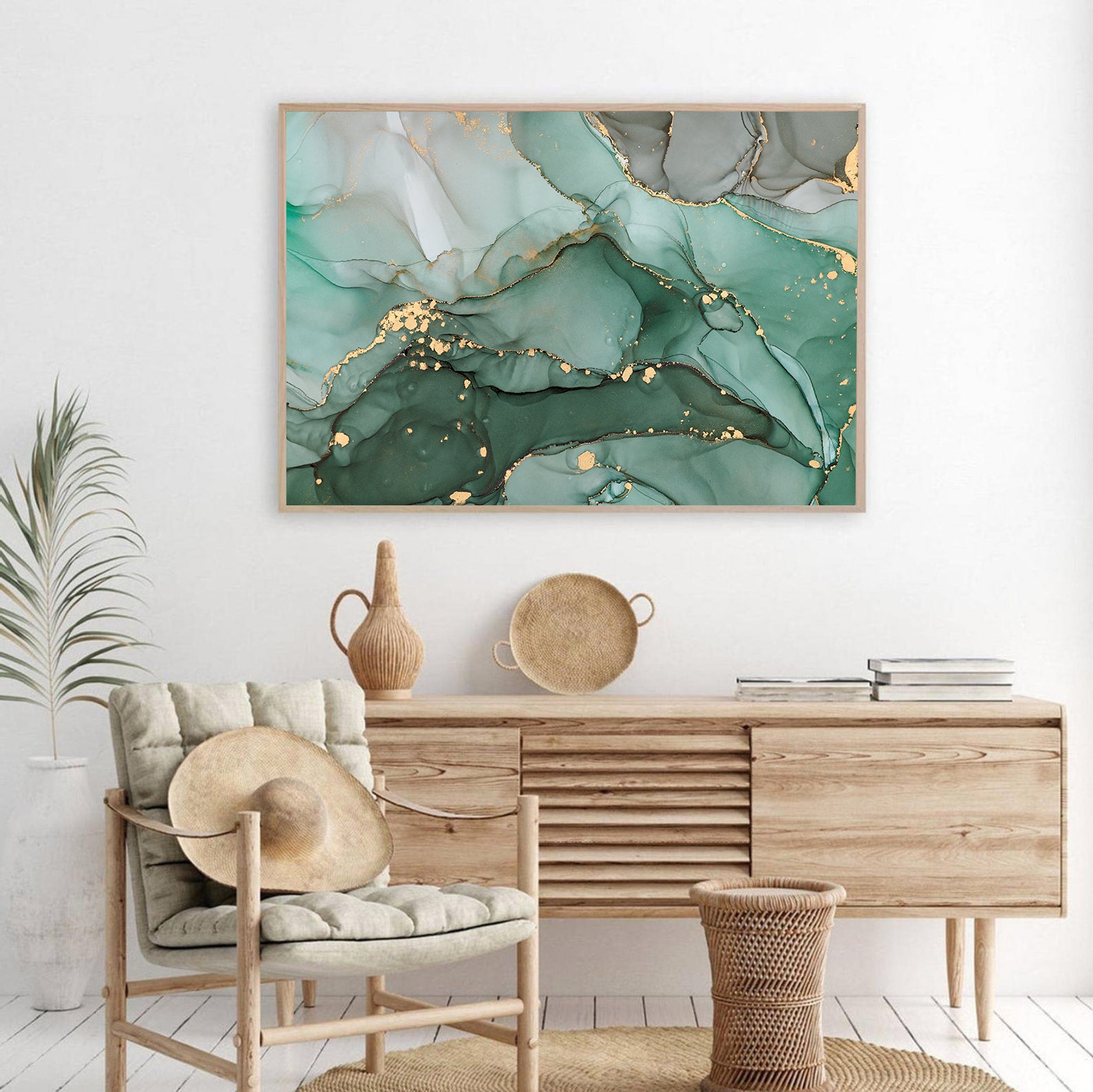 Leinwandgemälde - Grün und Gold Abstrakt