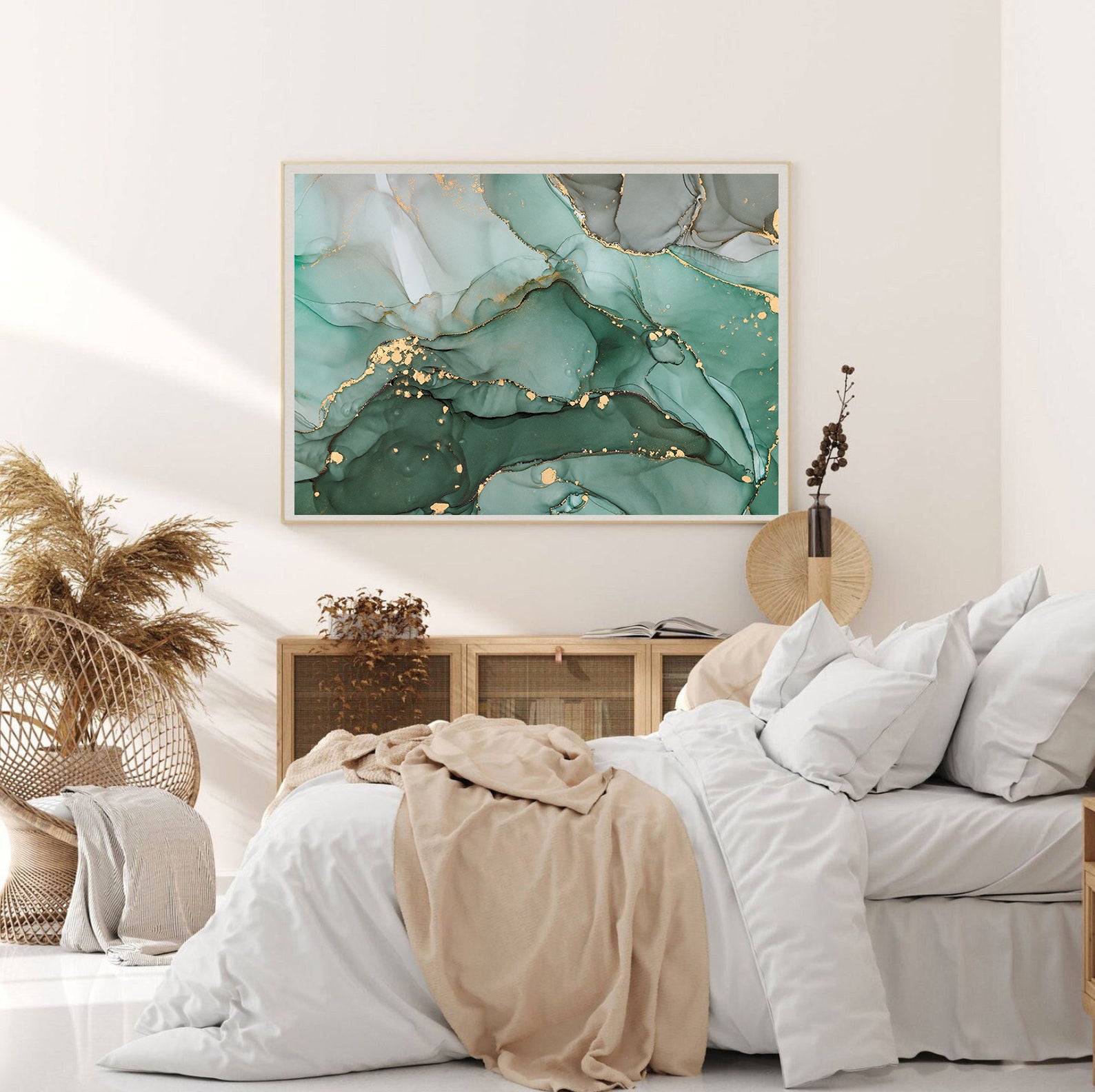 Leinwandgemälde - Grün und Gold Abstrakt