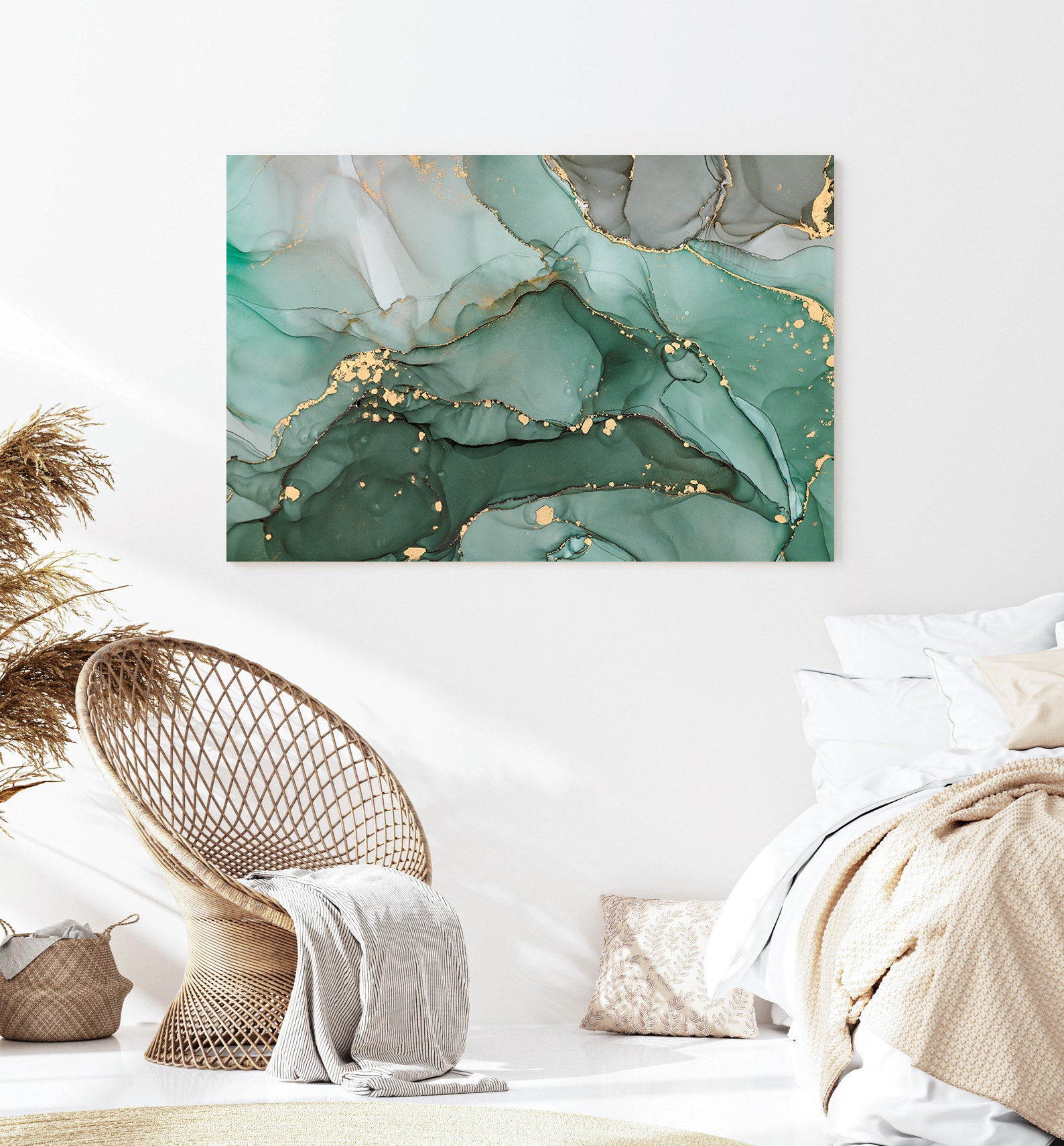 Leinwandgemälde - Grün und Gold Abstrakt