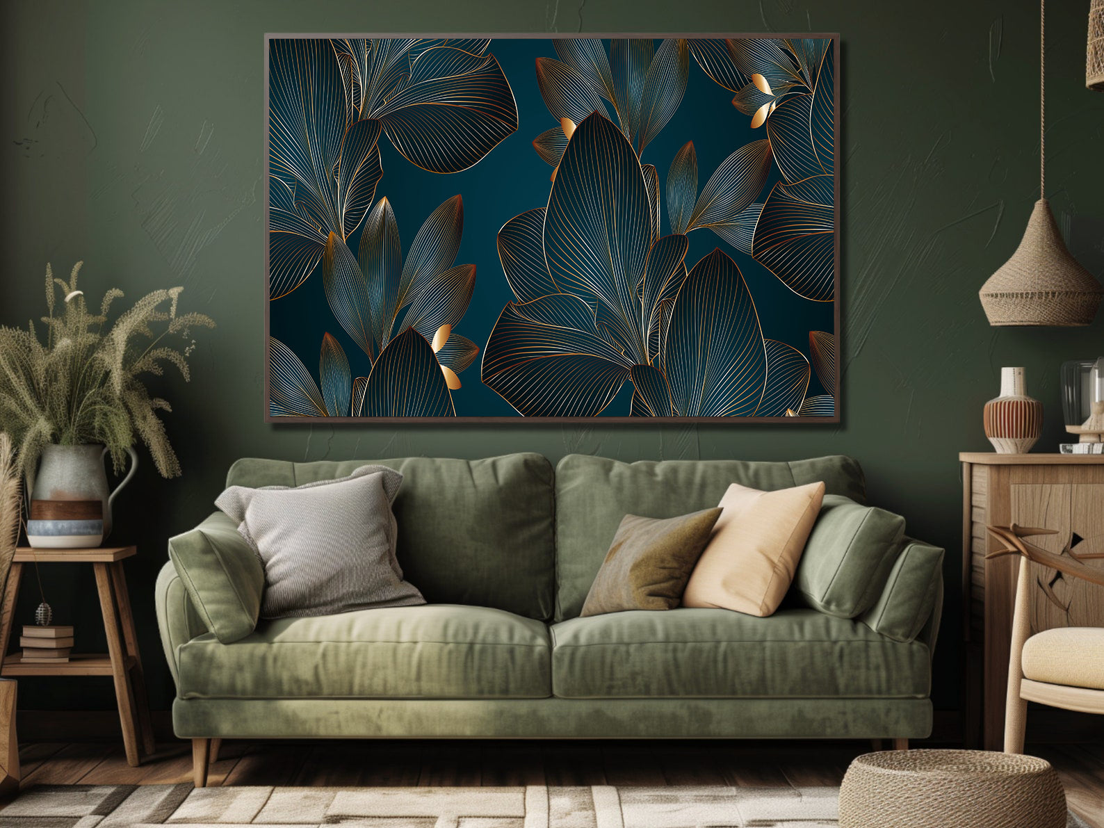 Tablou Canvas - Frunze Verzi și Aurii