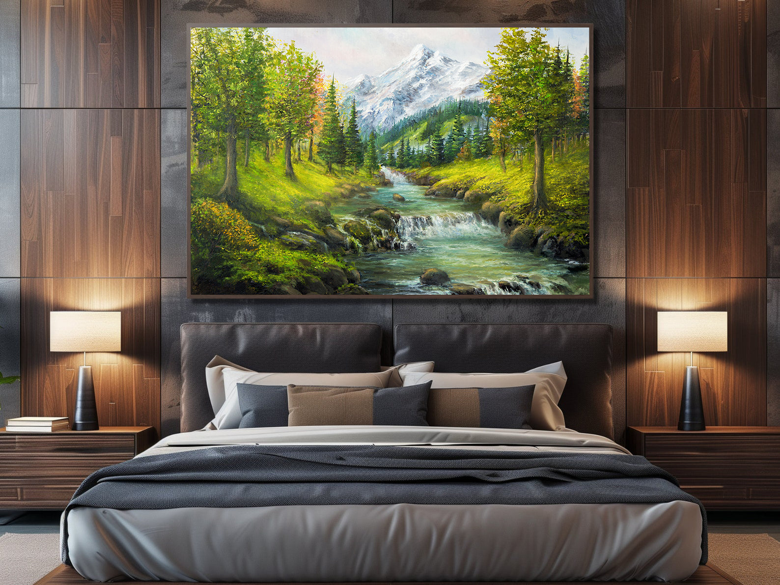 Leinwandbild - Landschaft mit Wald und Bergen