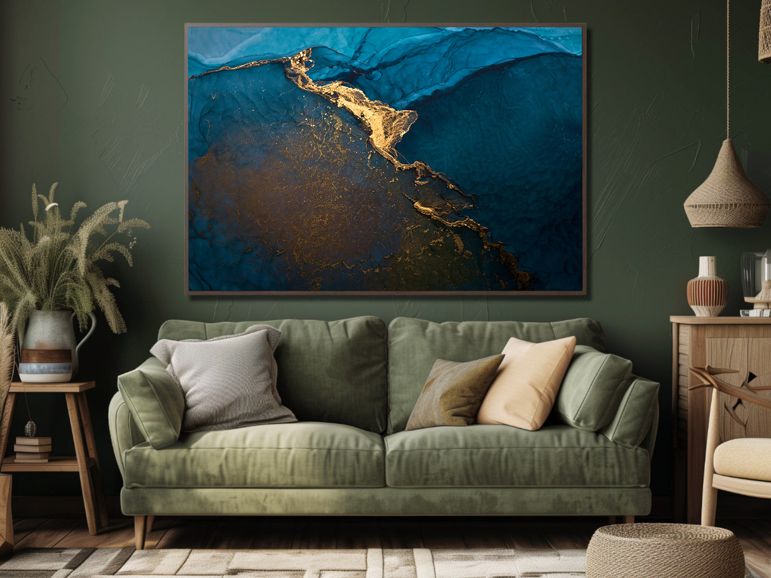 Leinwandbild - Abstrakt Blau Gold