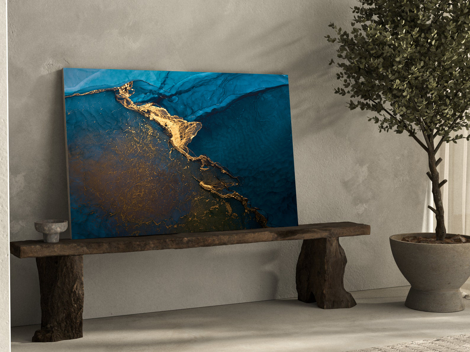 Leinwandbild - Abstrakt Blau Gold